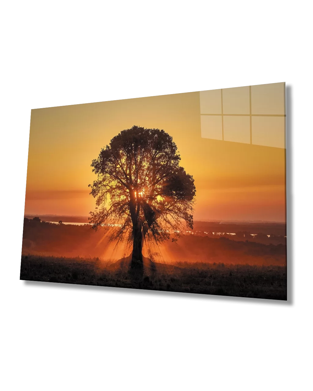 Tree Glass Painting in Sunset Landscape