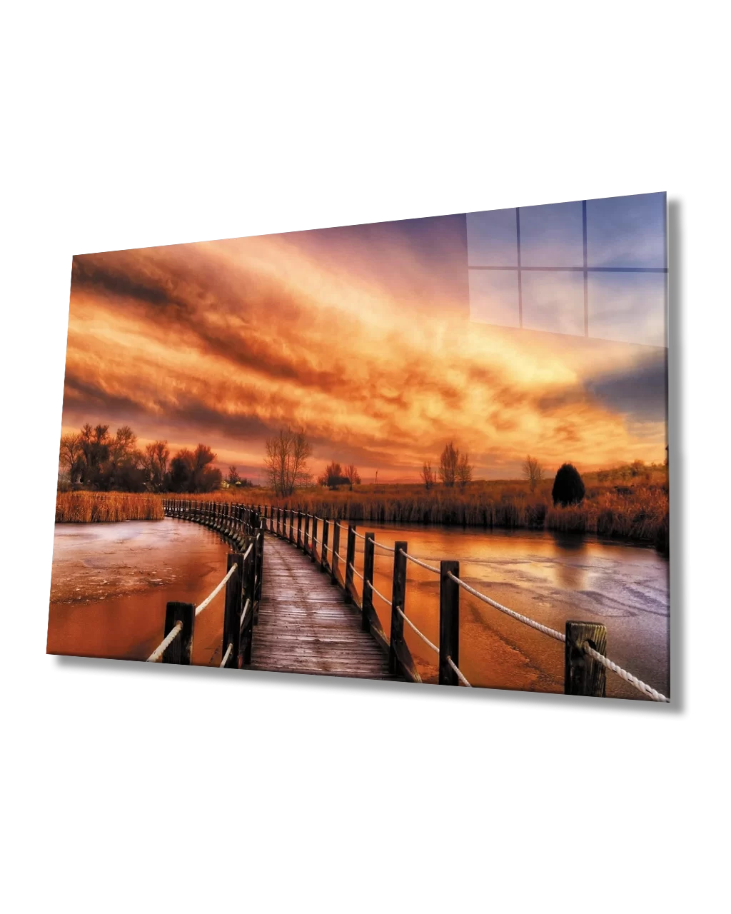 Wooden Bridge in Sunset Landscape