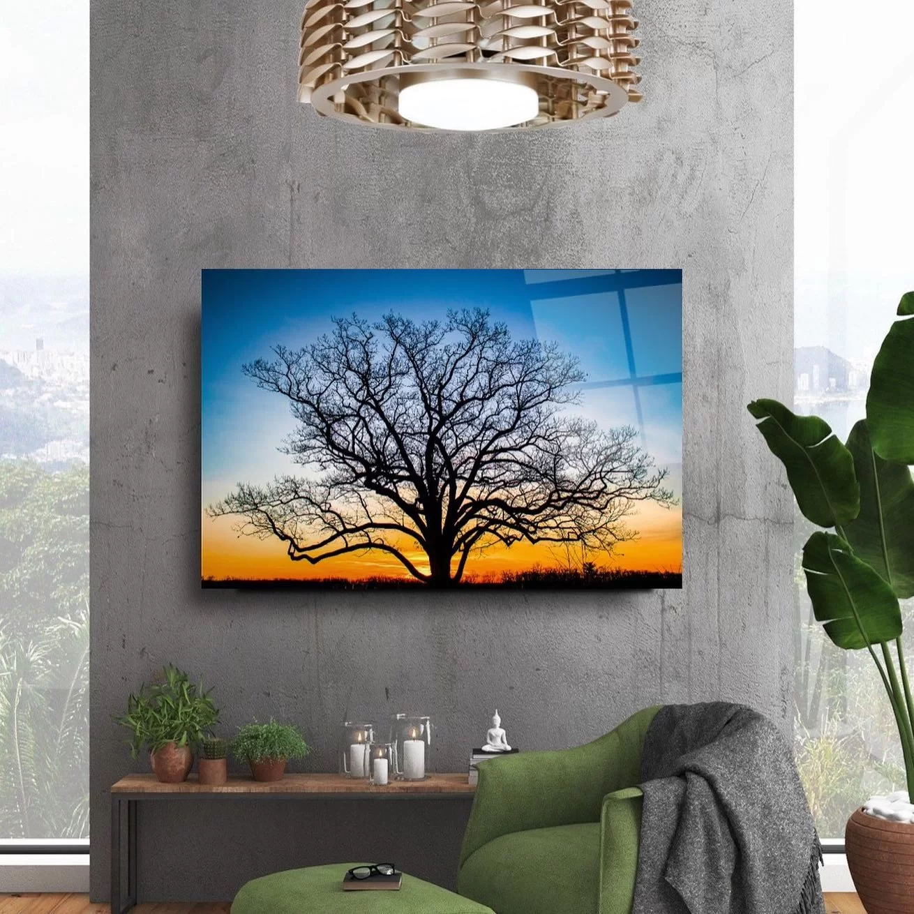 Sunset Autumn Tree Artistic Glass Painting