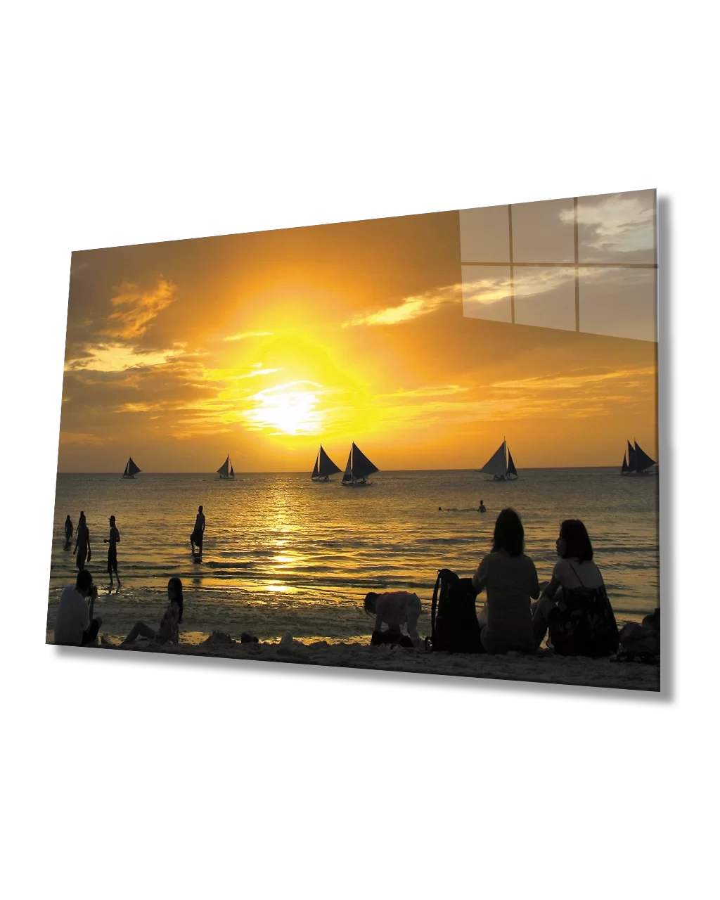 Sunset Sails People Glass Painting