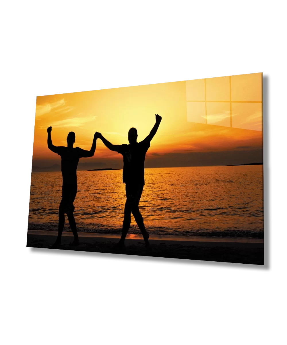 Glass Painting of Friends at Sunset