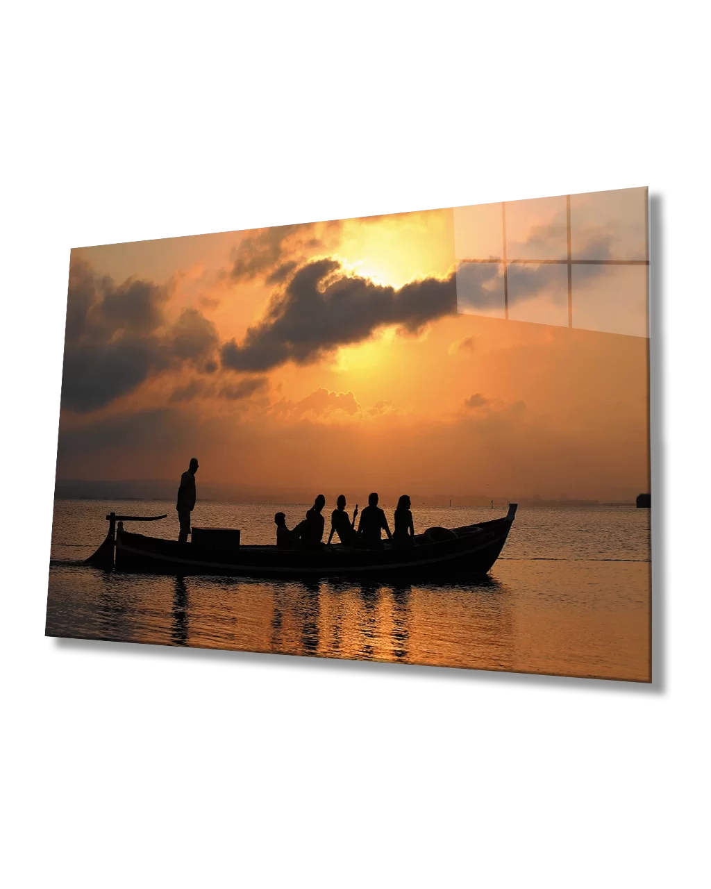 Sea Boat Glass Painting at Sunset