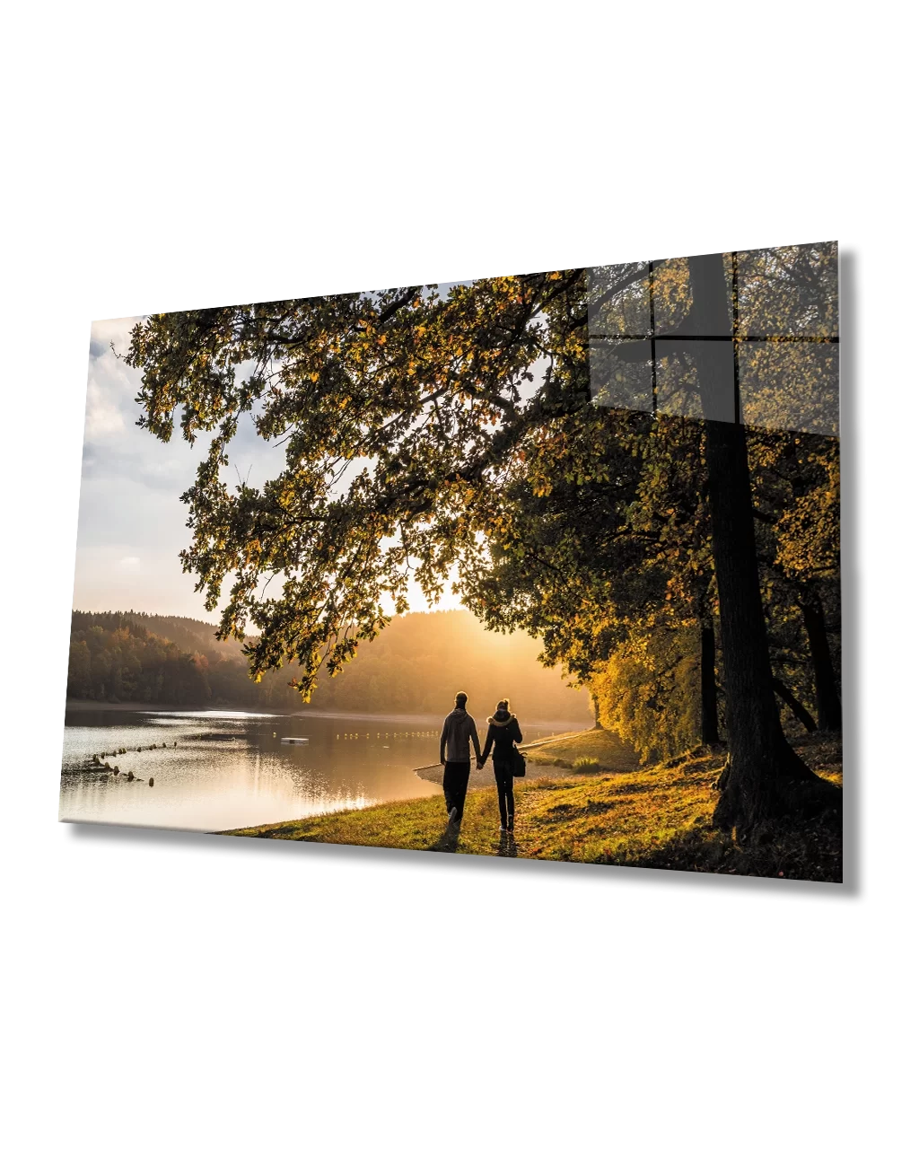 Glass Painting of Valentine Walking at Sunset