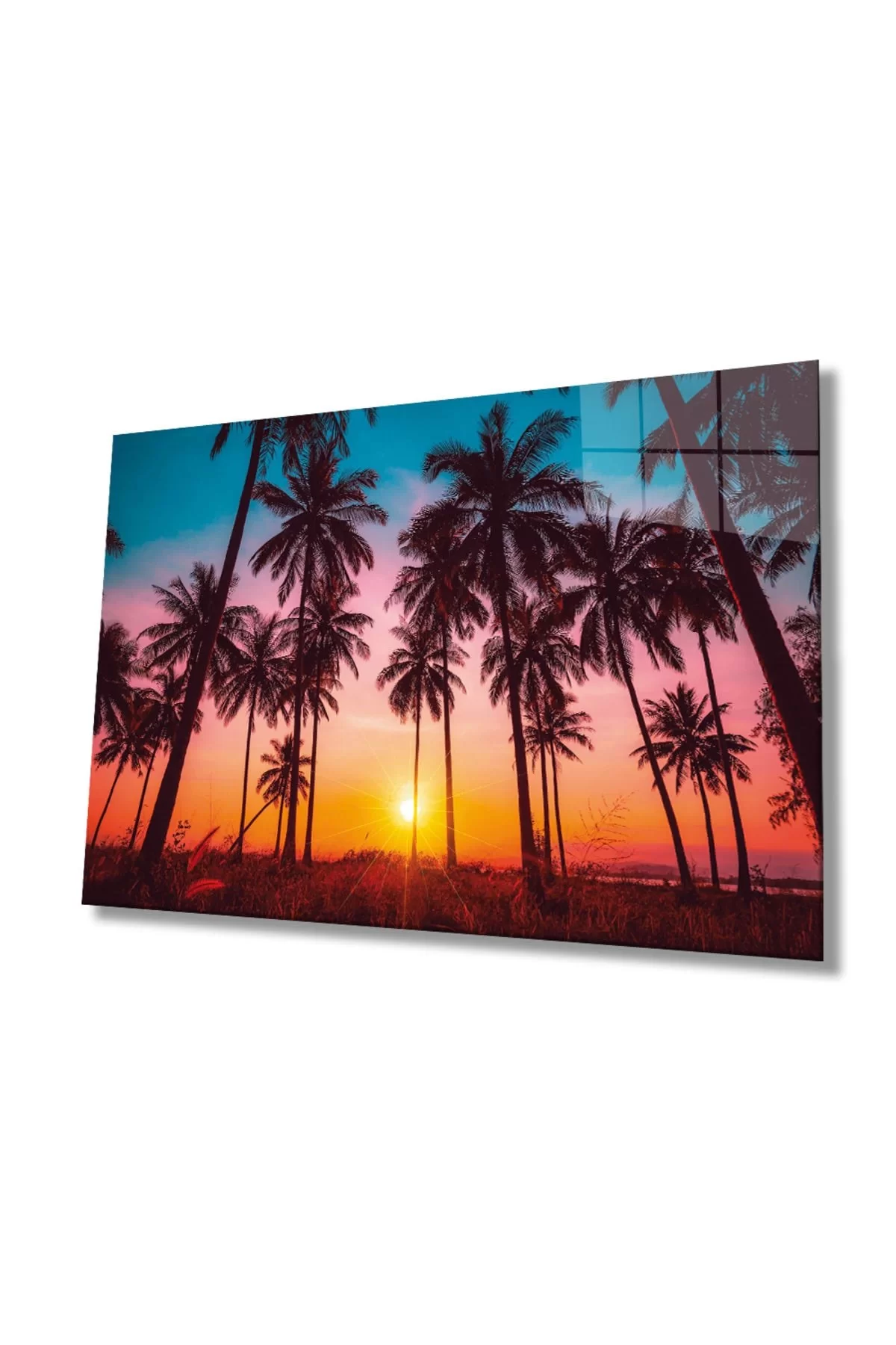 Sunset Landscape Palm Trees Glass Painting Home And Office Wall Decoration