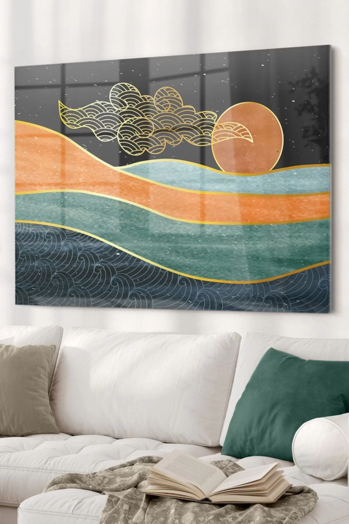 Sun And Sea Abstract Work | Abstract Themed Glass Painting | 50x70cm