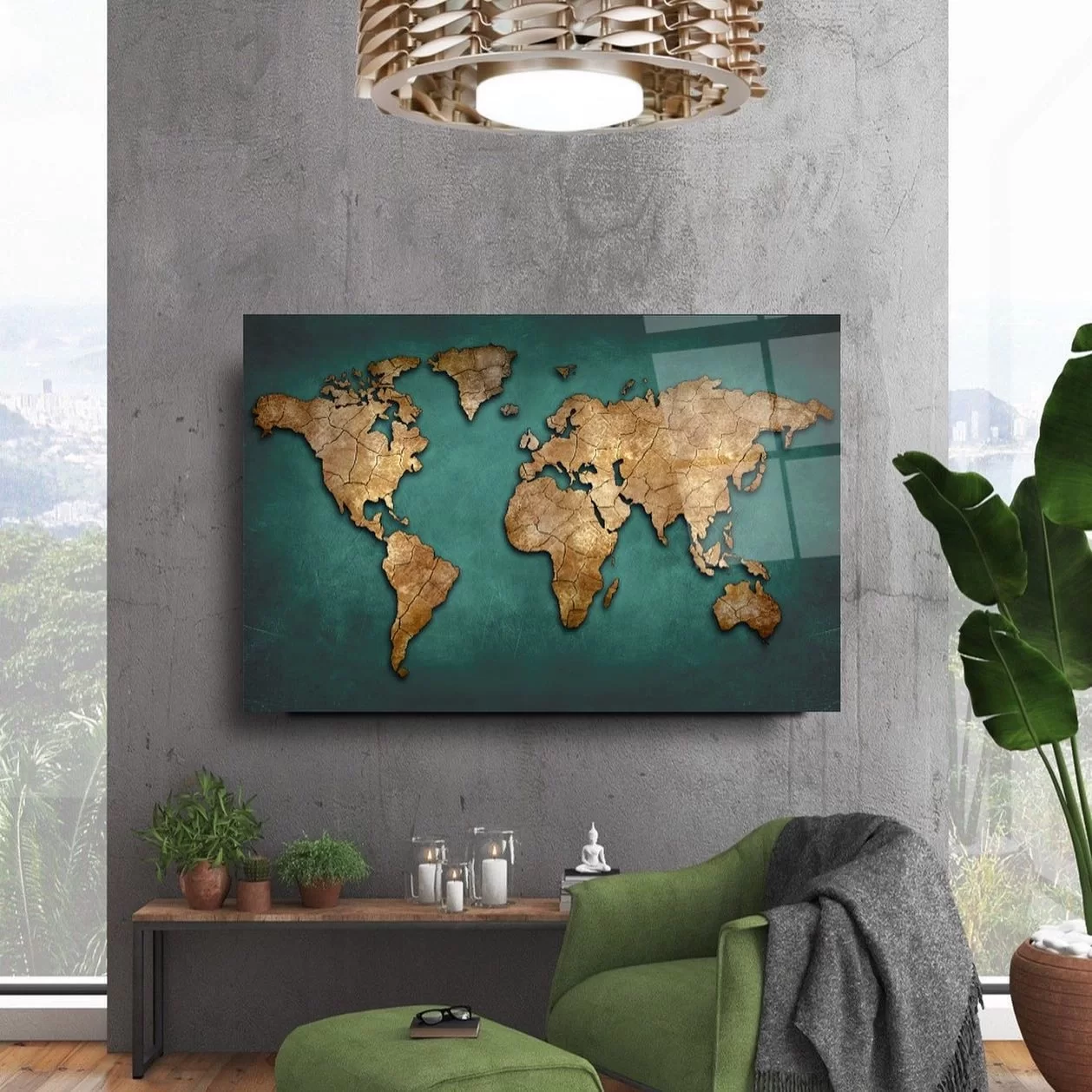 Map and Ocean Glass Painting