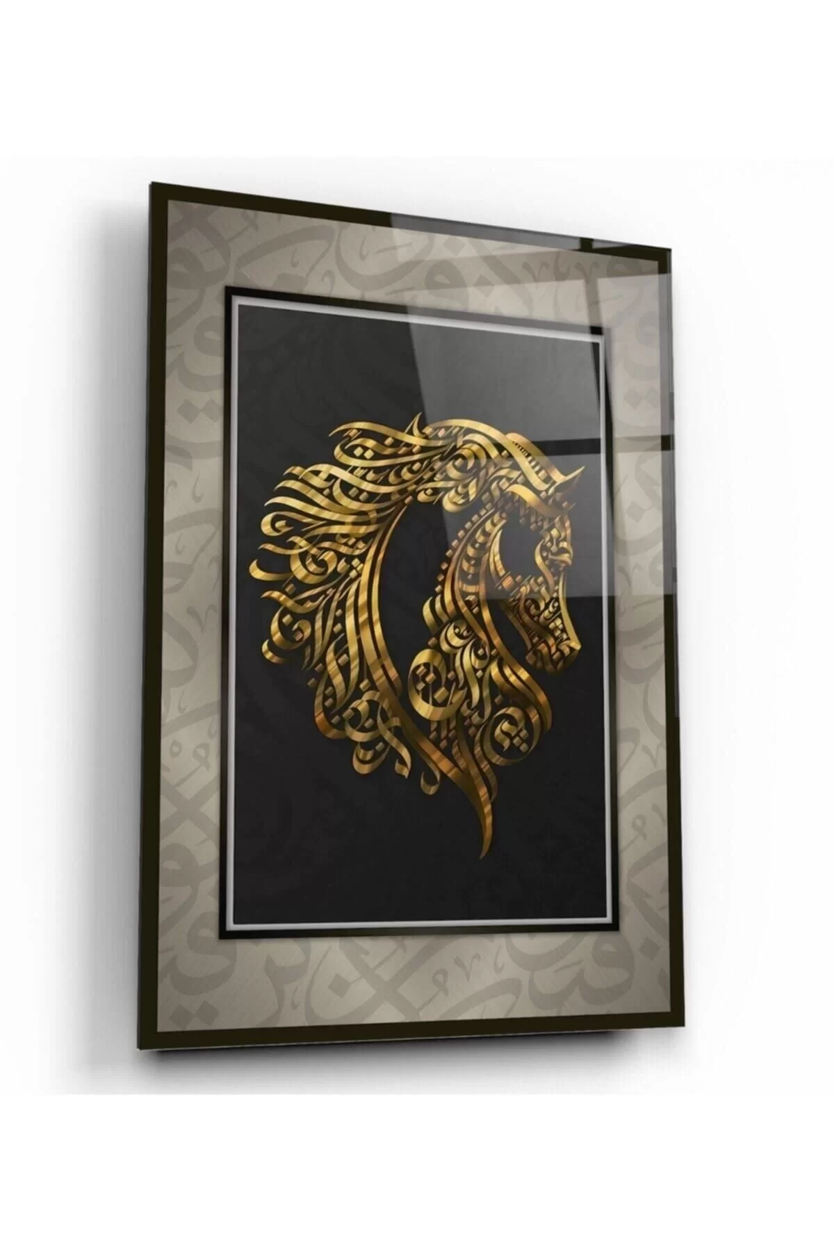 Horse Glass Painting with Calligraphy