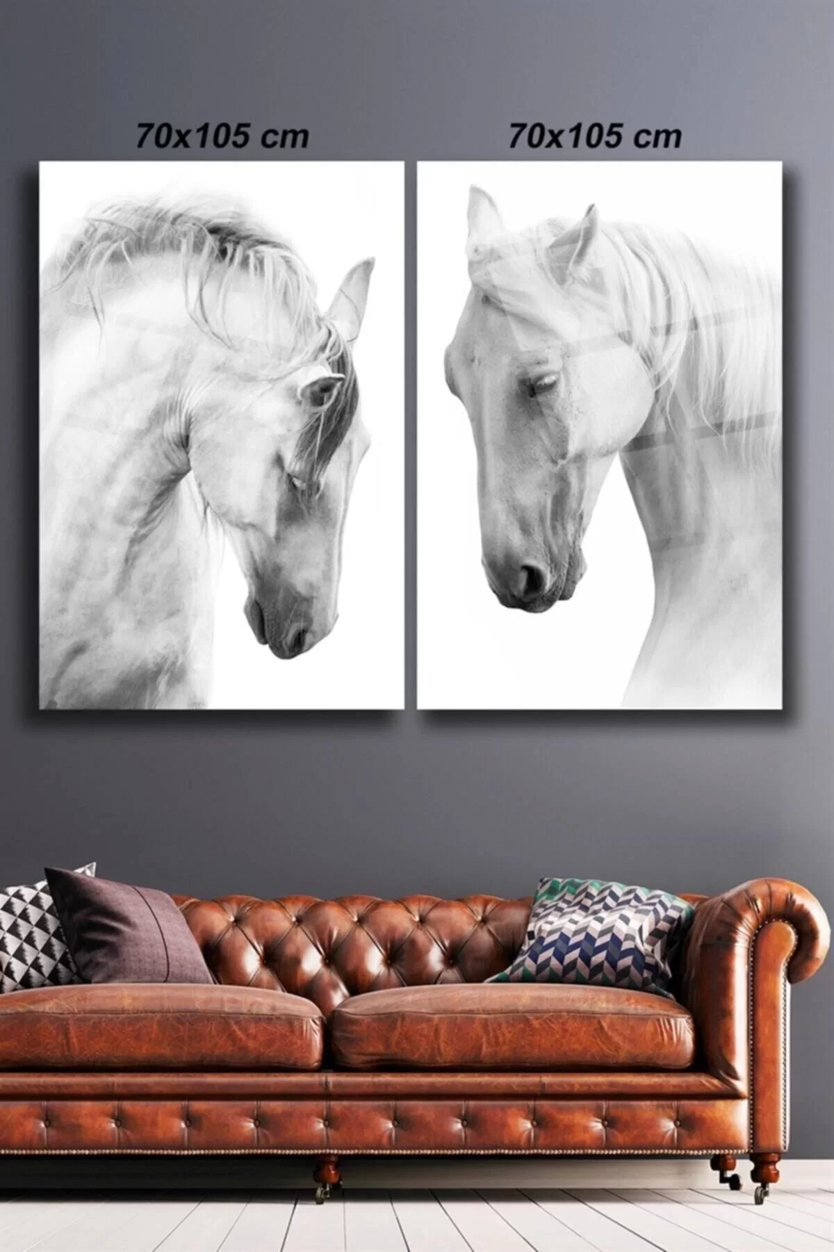 Double Combination White Horse Glass Painting Wall Decoration