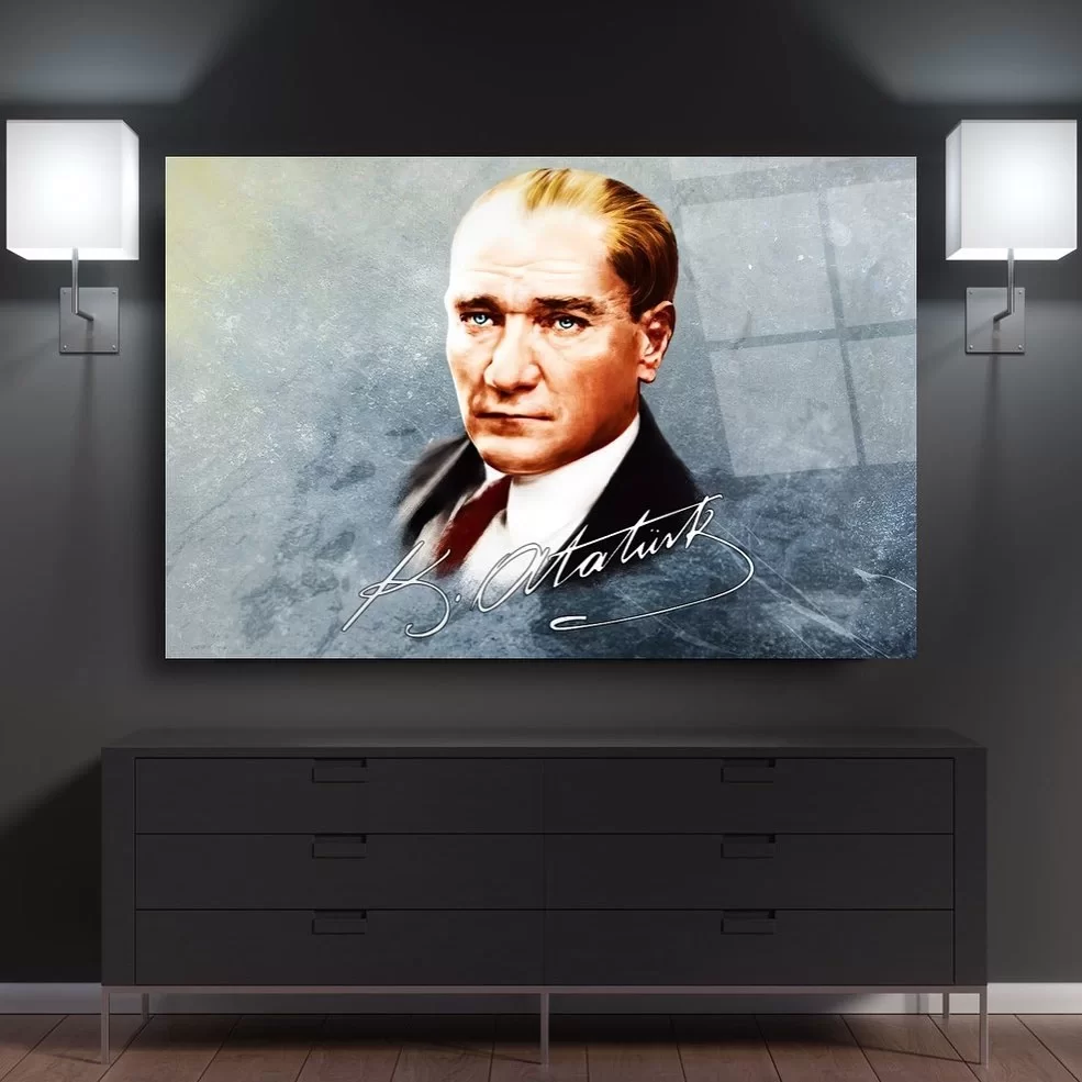 Signed Ataturk Glass Painting