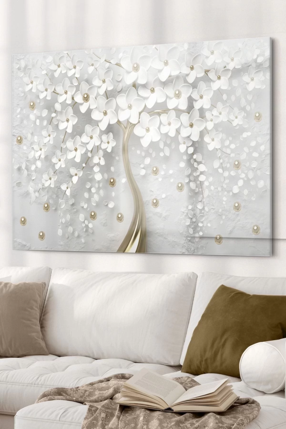 Pearl Flower Tree 3d | Flower Themed Glass Table | 50x70cm