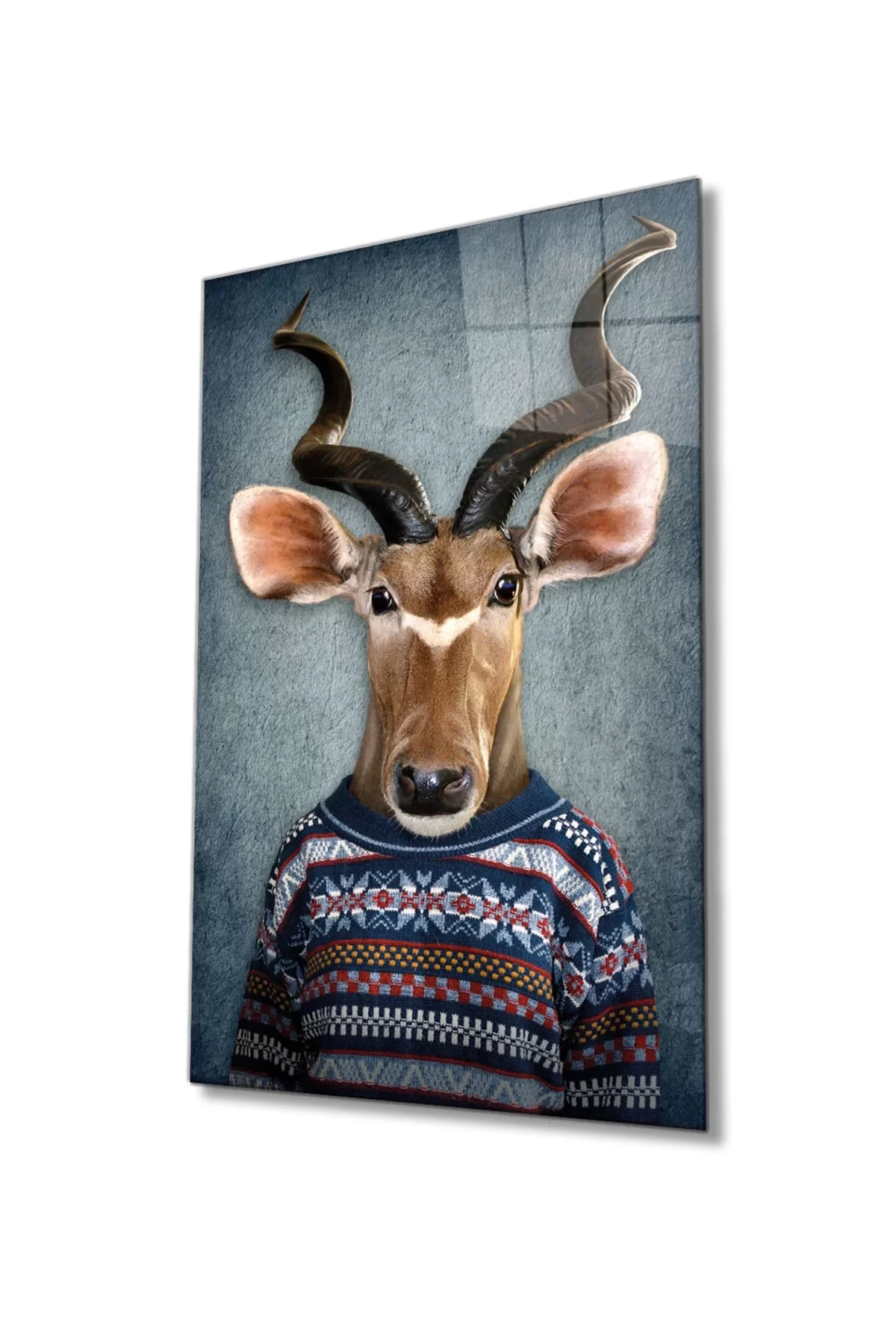 Deer Animal Portrait with Human Body Glass Painting, Home And Office Wall Decor, Large Glass Painting