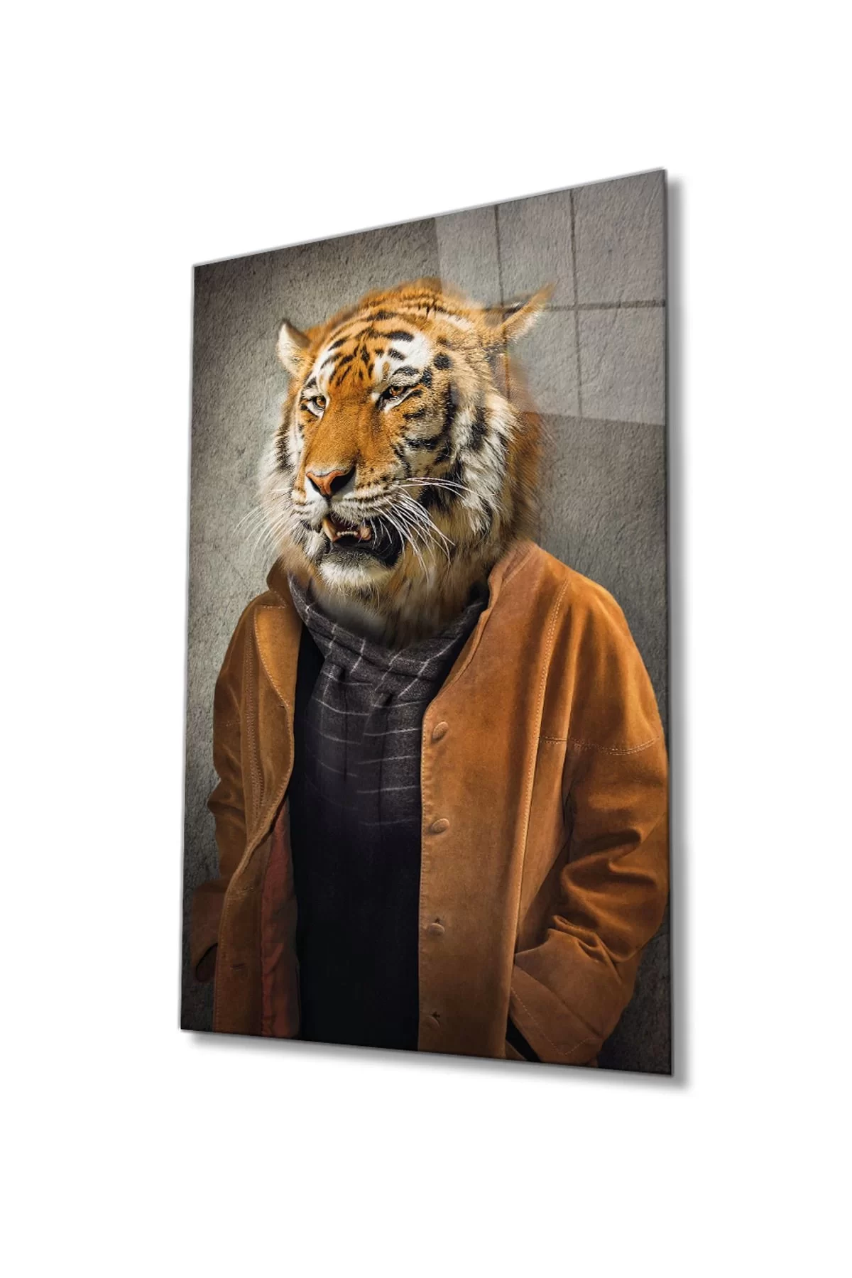 Tiger Animal Portrait with Human Body Glass Painting,