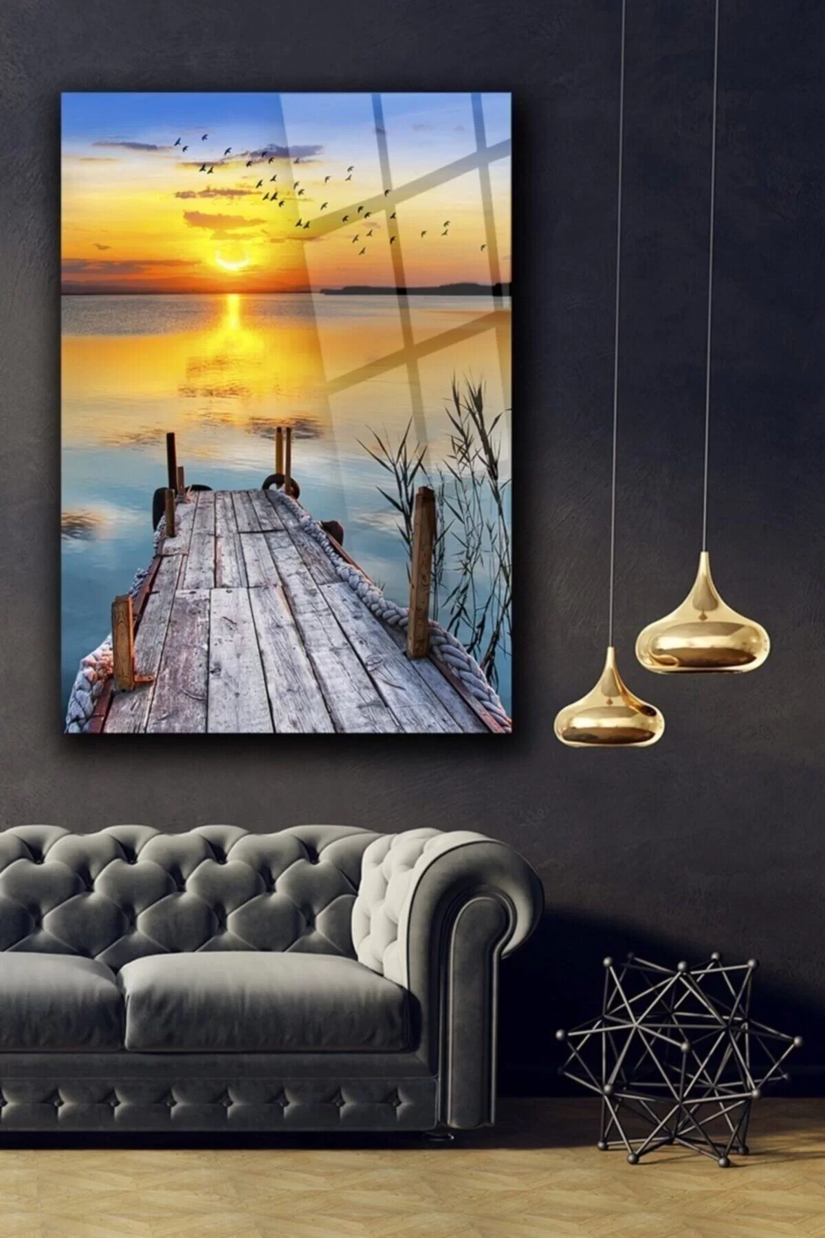 Pier Sunset Glass Painting Wall Decoration