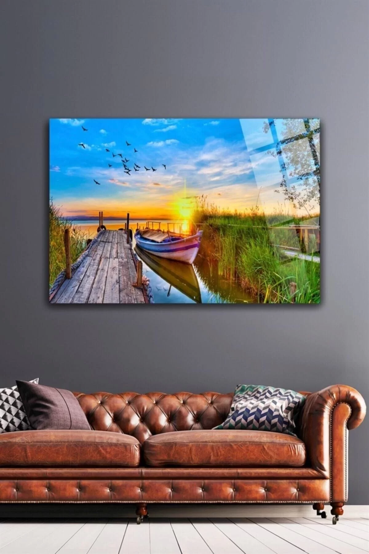 Iskele Sunrise Glass Painting Wall Decoration