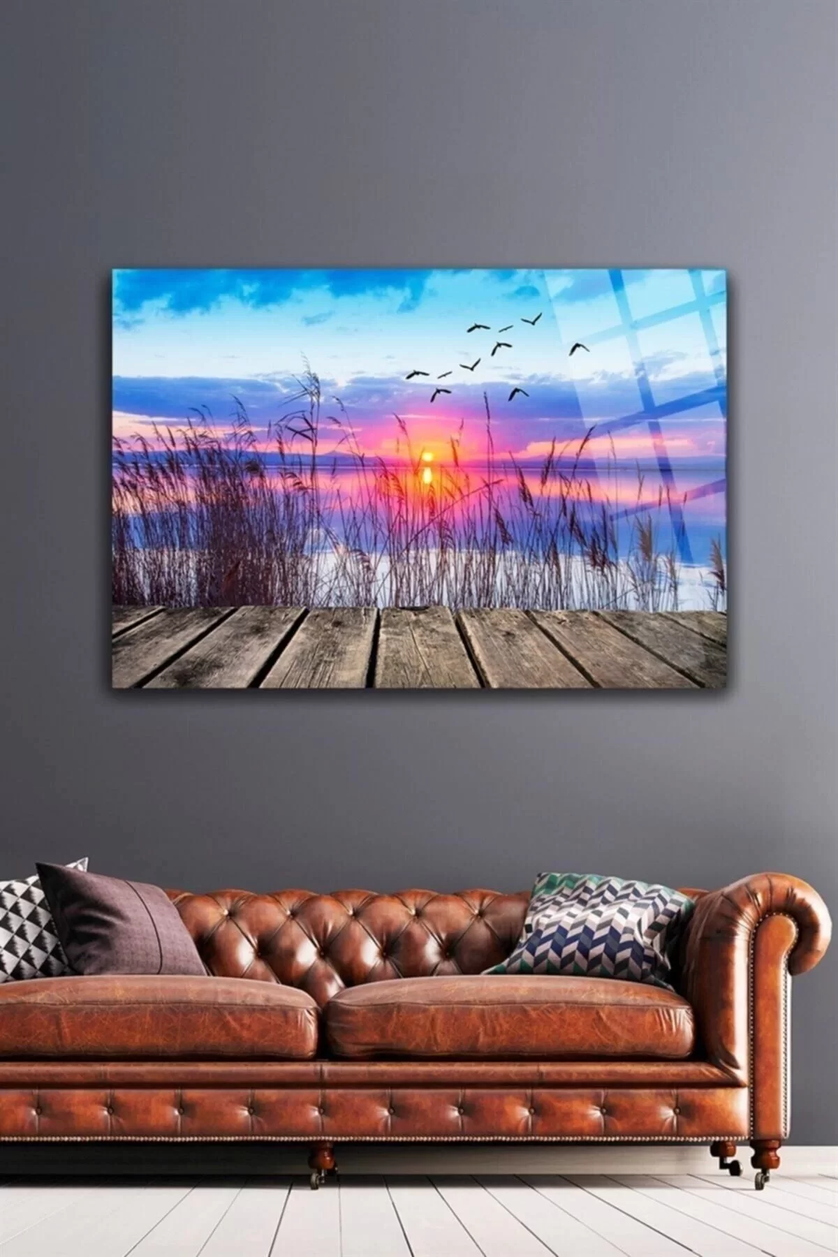 Sunset on the Pier Glass Painting Wall Decoration