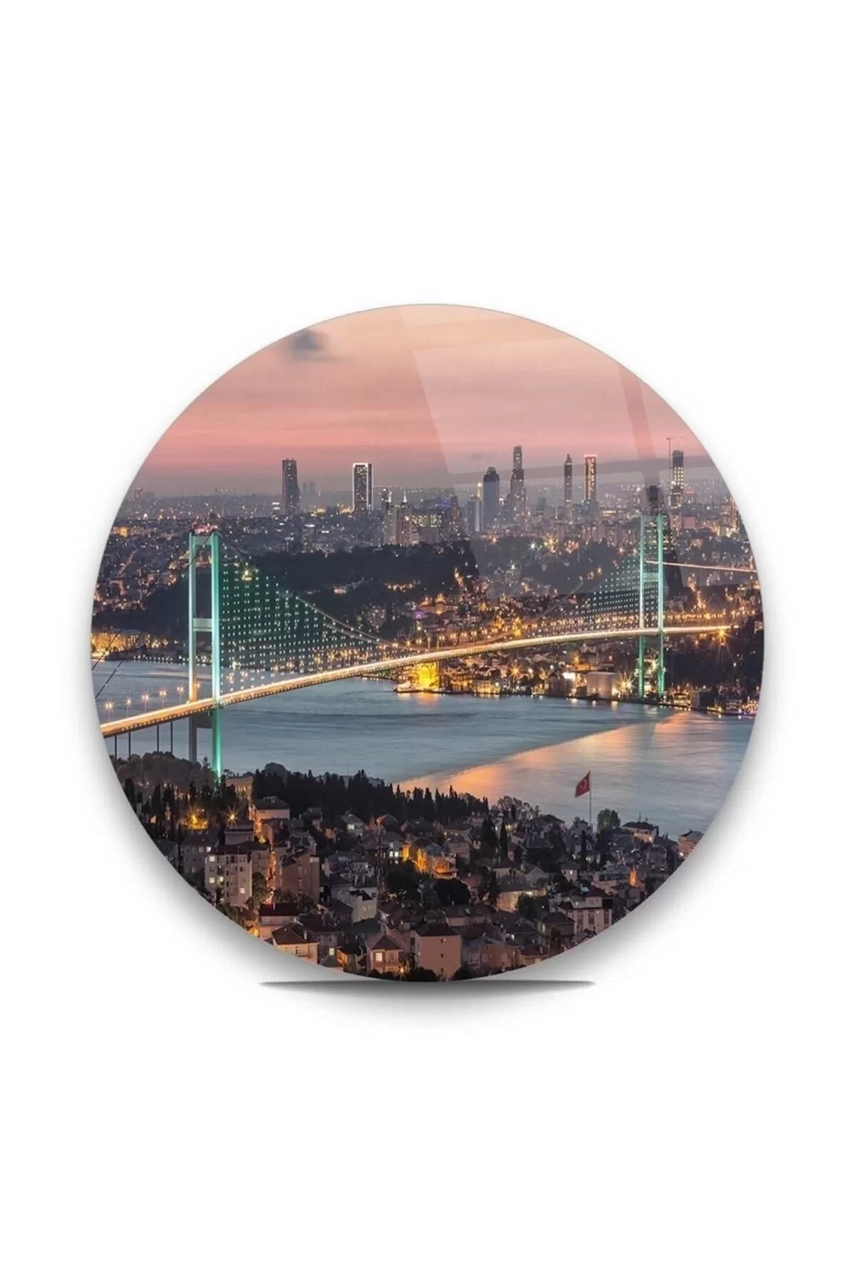 Istanbul Bosphorus Bridge Round Glass Painting