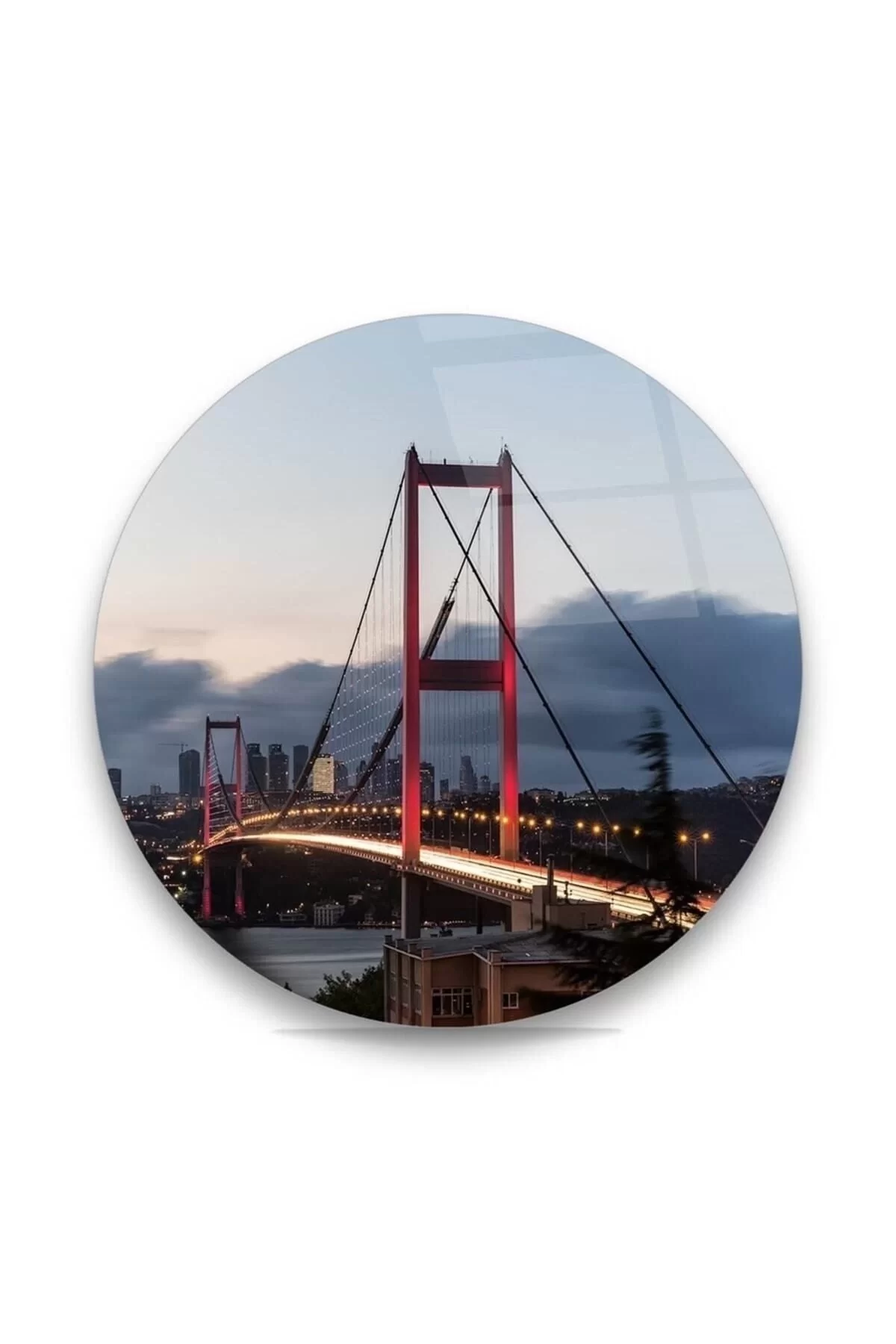 Istanbul Bosphorus Bridge Round Glass Painting