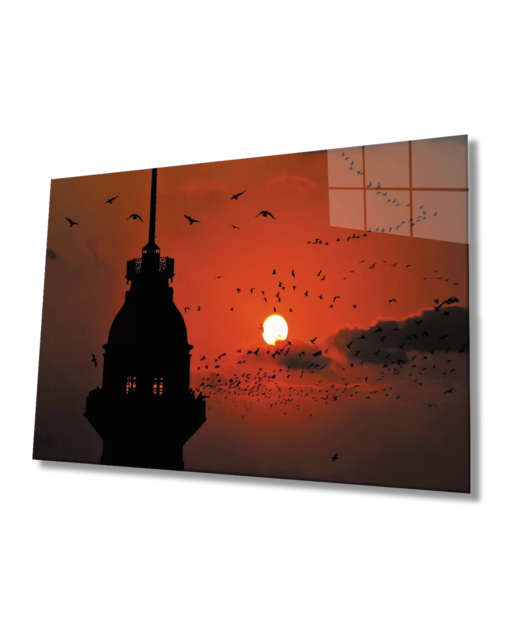 Istanbul Maiden's Tower at Sunset Seagulls Glass Painting