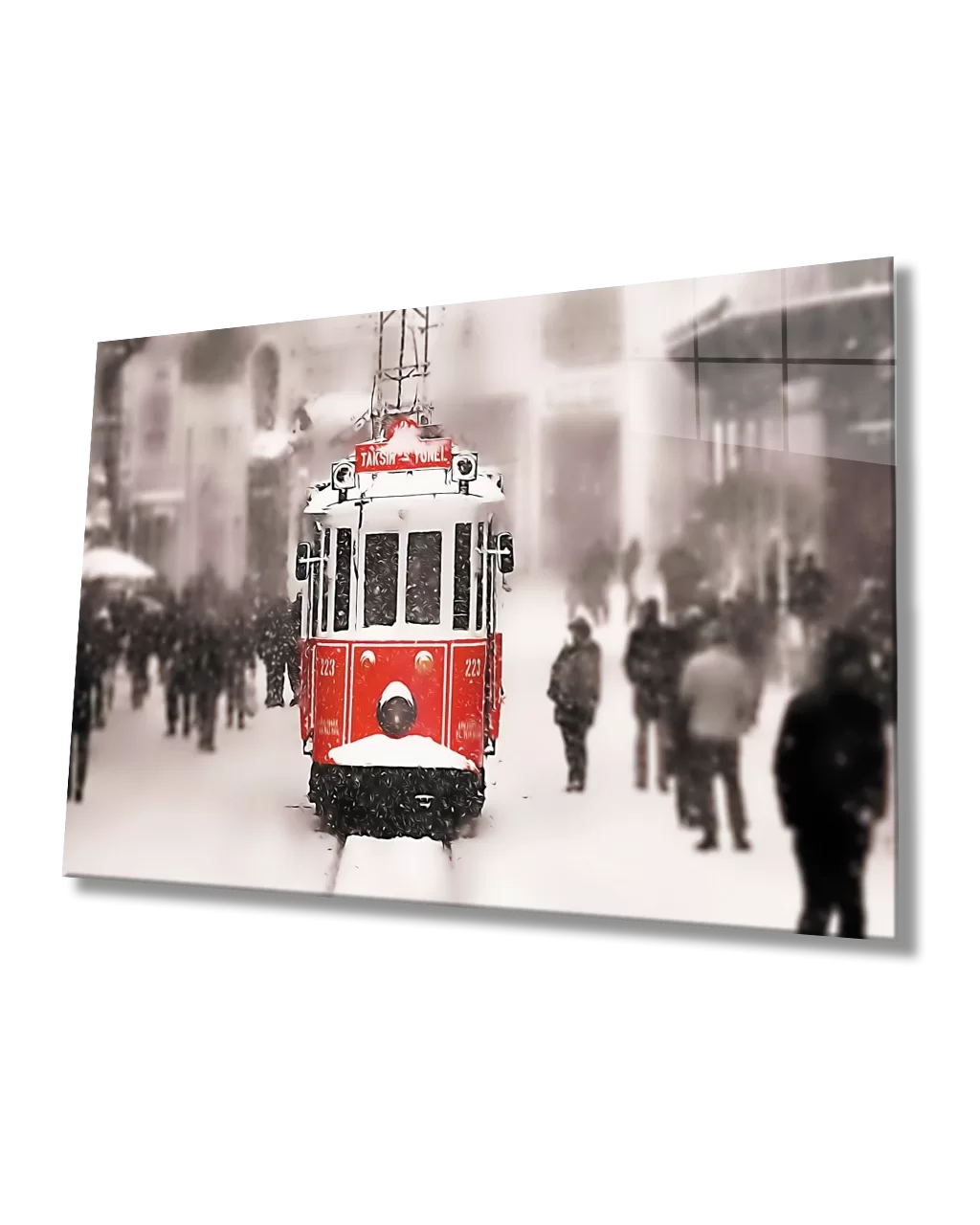 Istanbul Winter Tram View Glass Painting