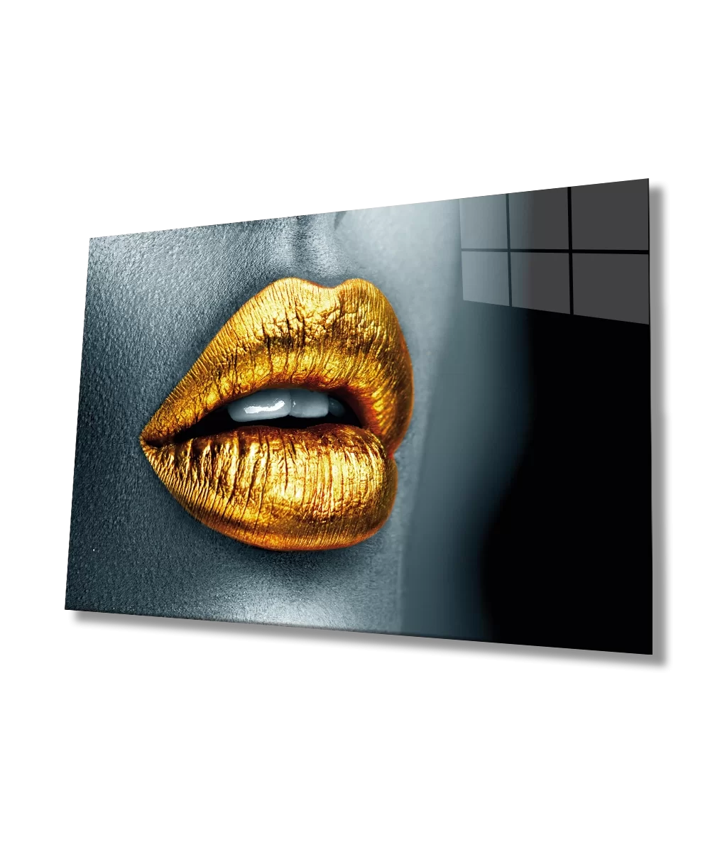 Women Gold Lip Glass Painting