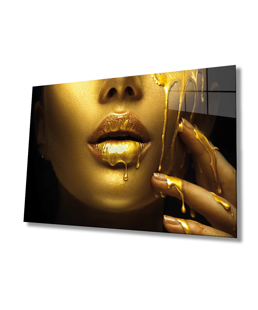 Women Gold Lip Woman Glass Painting