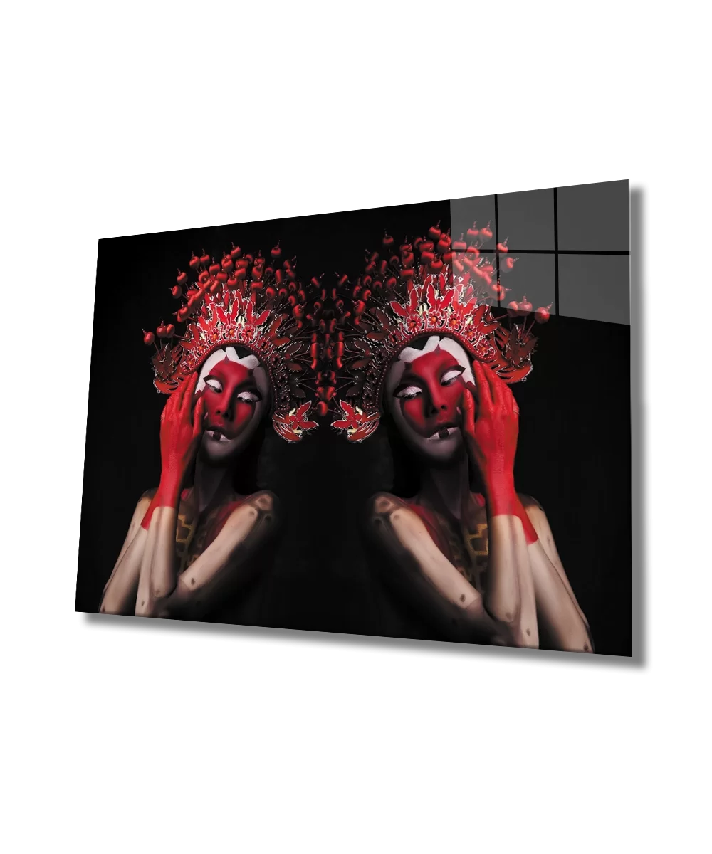 Women with Red Mask Glass Painting