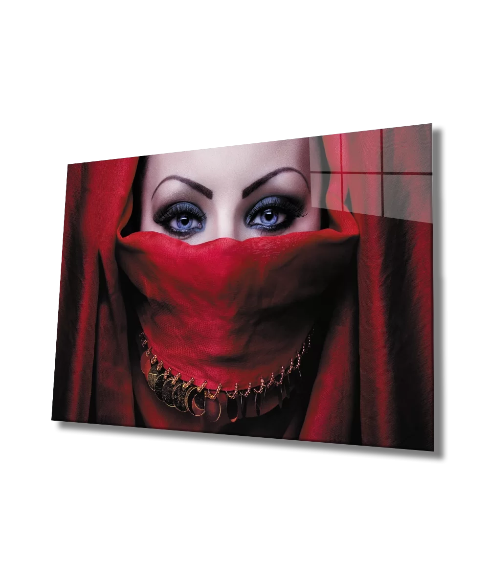 Women Red Veil Glass Painting