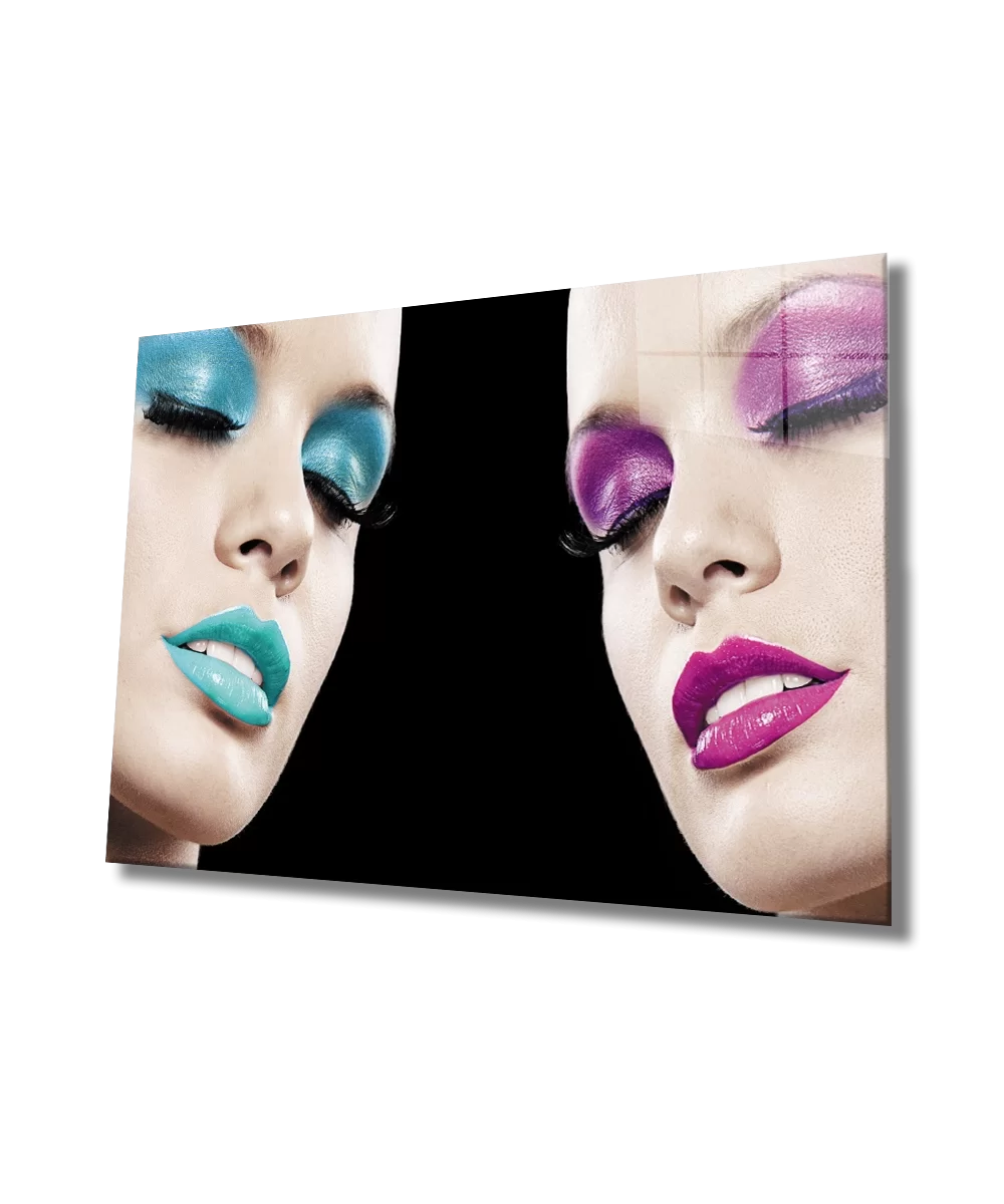 Women Makeup Blue Pink Glass Painting Makeup Blue Pink