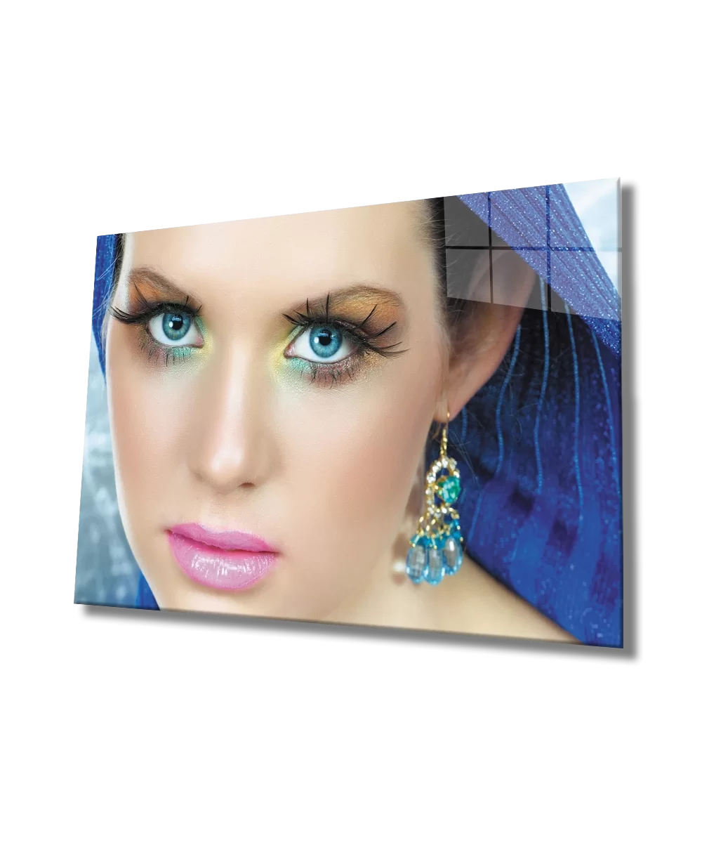 Women Blue Eye Color Makeup Glass Table