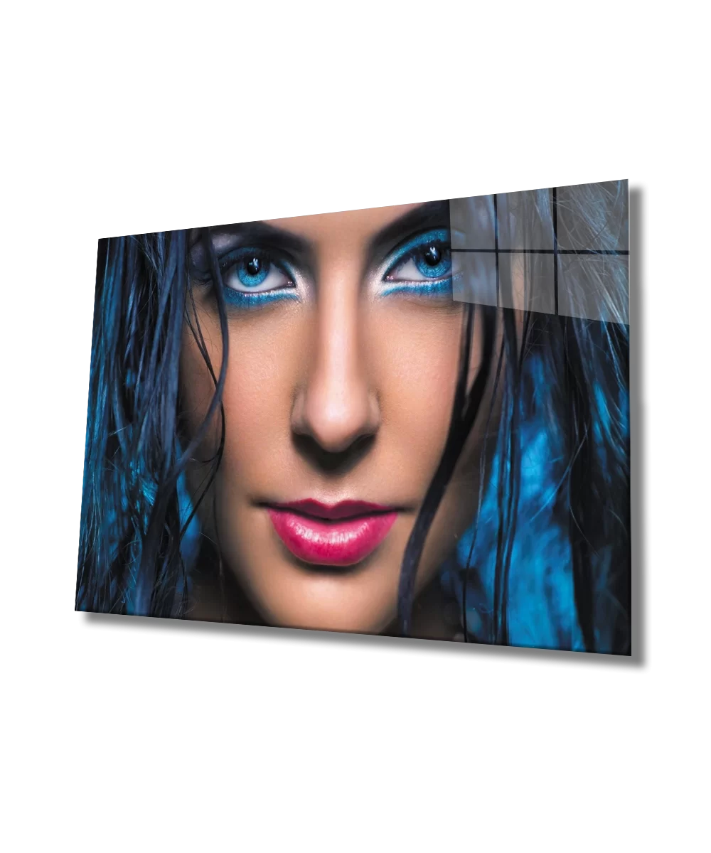 Women Blue Eyes and Hair Glass Painting