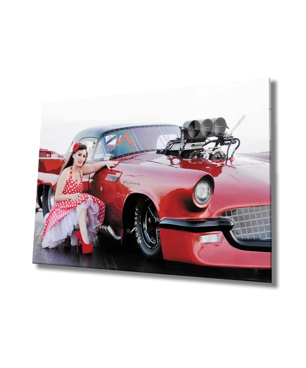 Women Modified Car Red Glass Painting