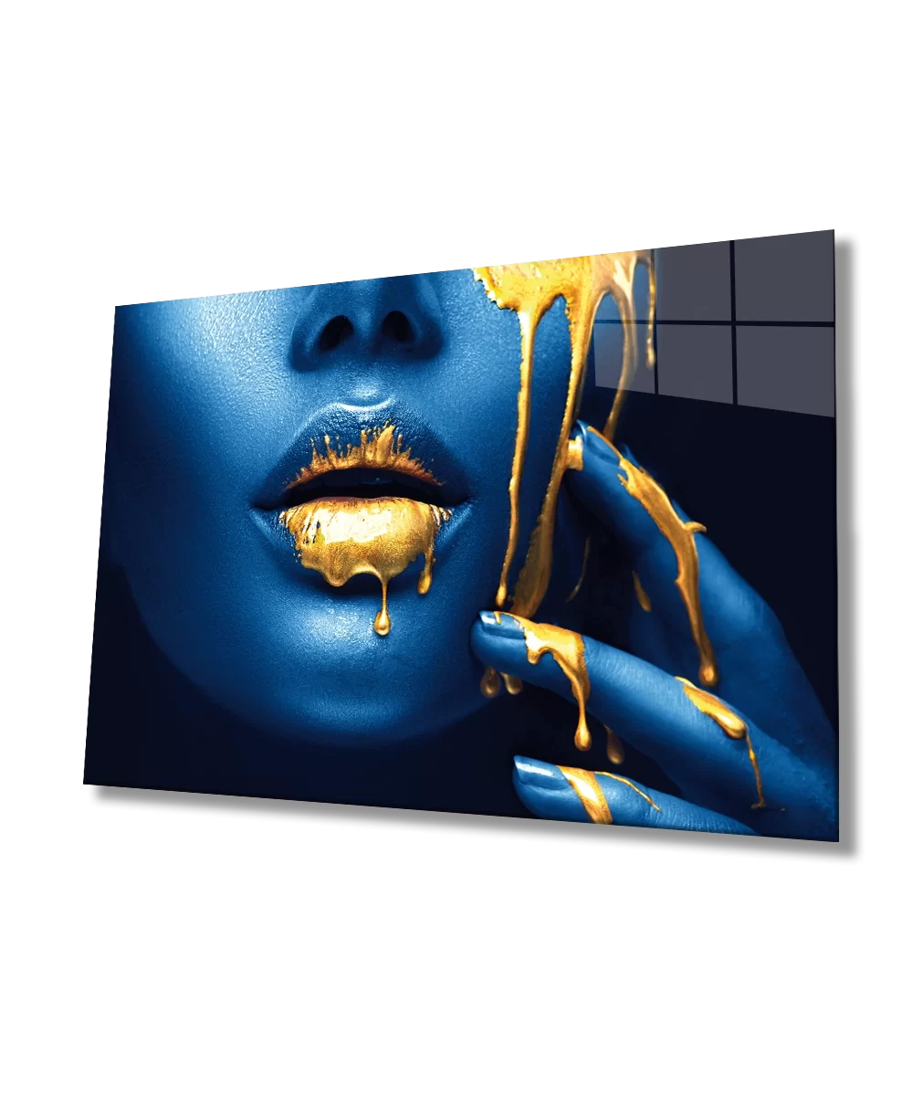 Women Yellow Lip Blue Woman Glass Painting