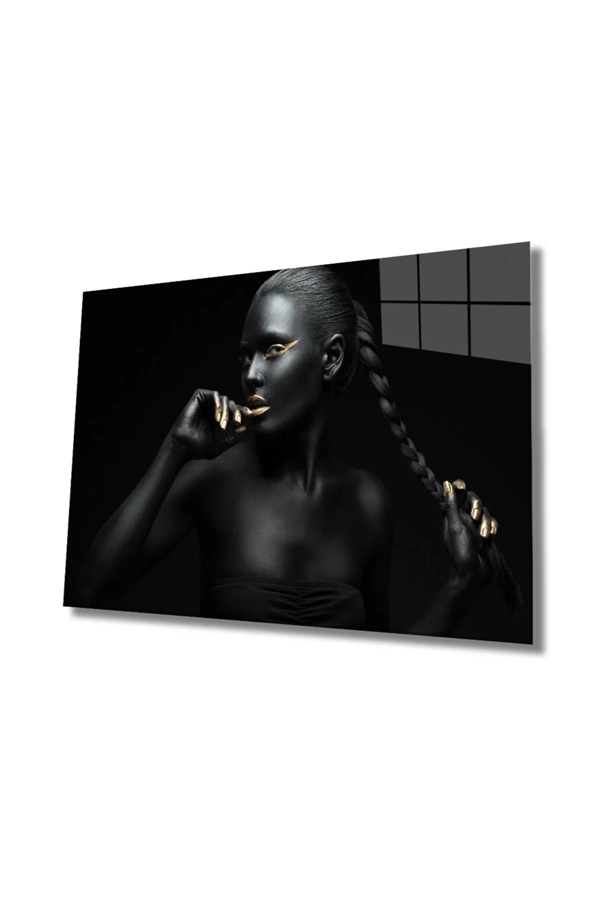 Women Black Gold Glass Painting, Home And Office Wall Decoration