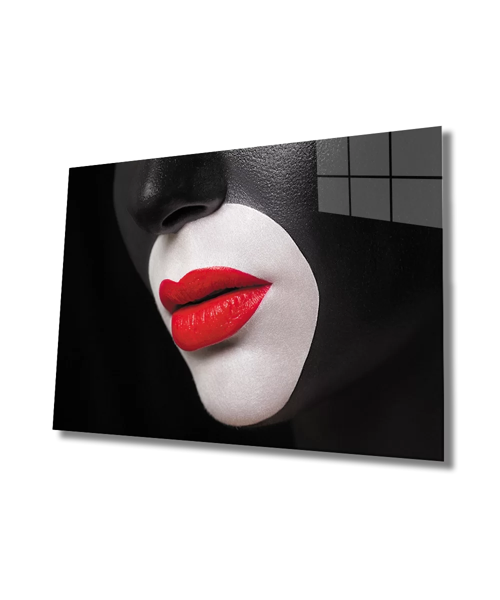 Women Black Face Red Lip Glass Painting