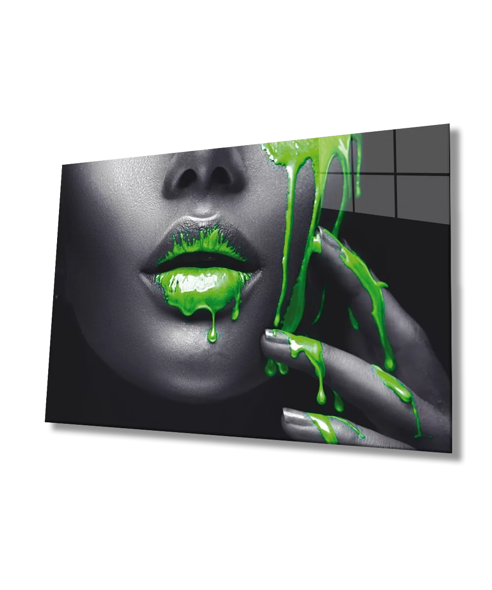 Women Green Lip Woman Glass Painting