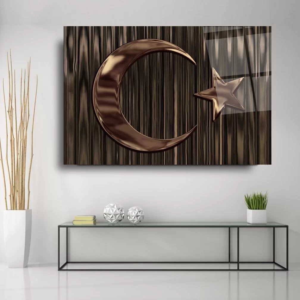 Brown Crescent and Star Artistic Glass Painting