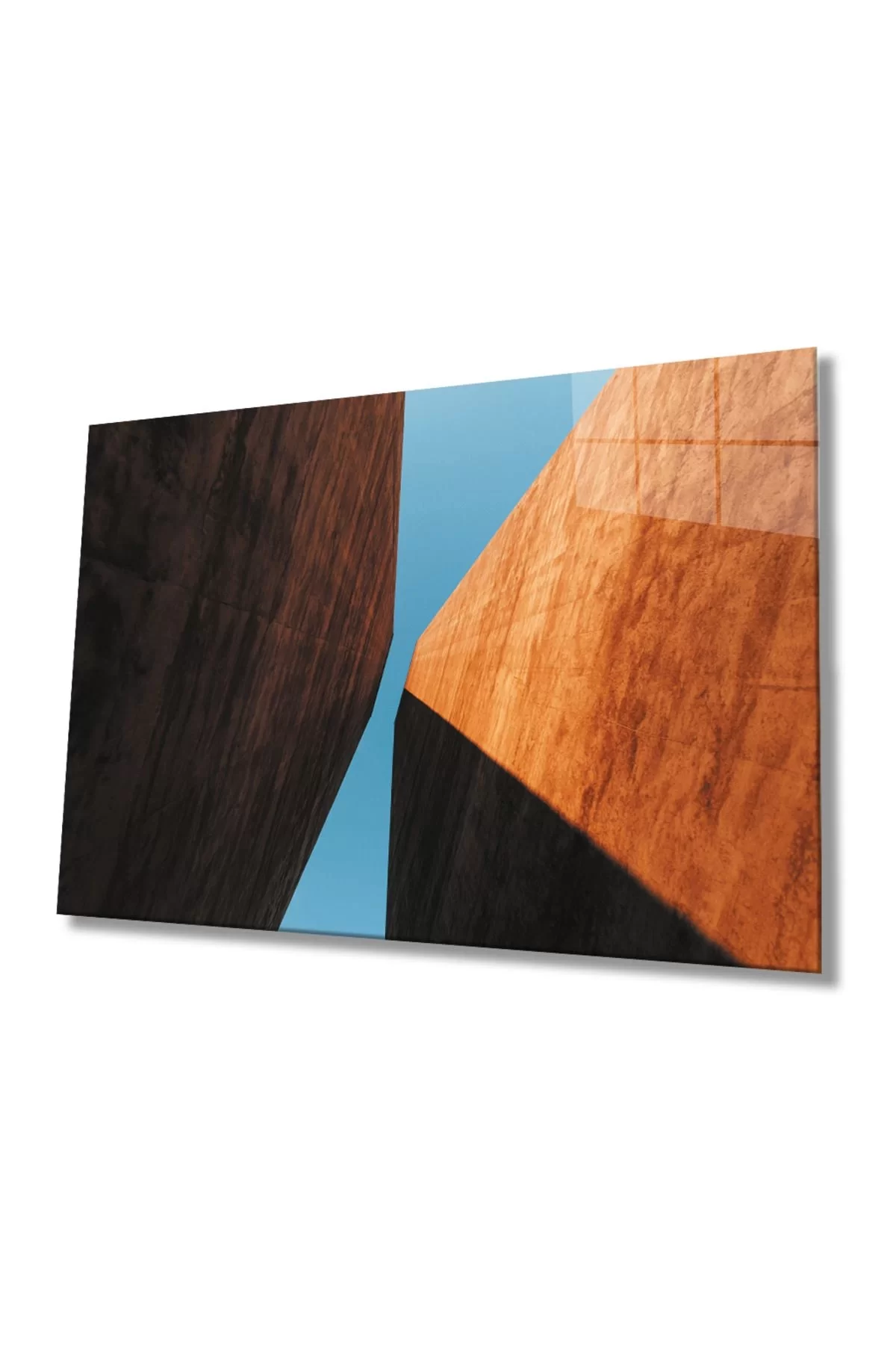 Brown Blue Geometric Glass Painting, Home And Office Wall Decoration