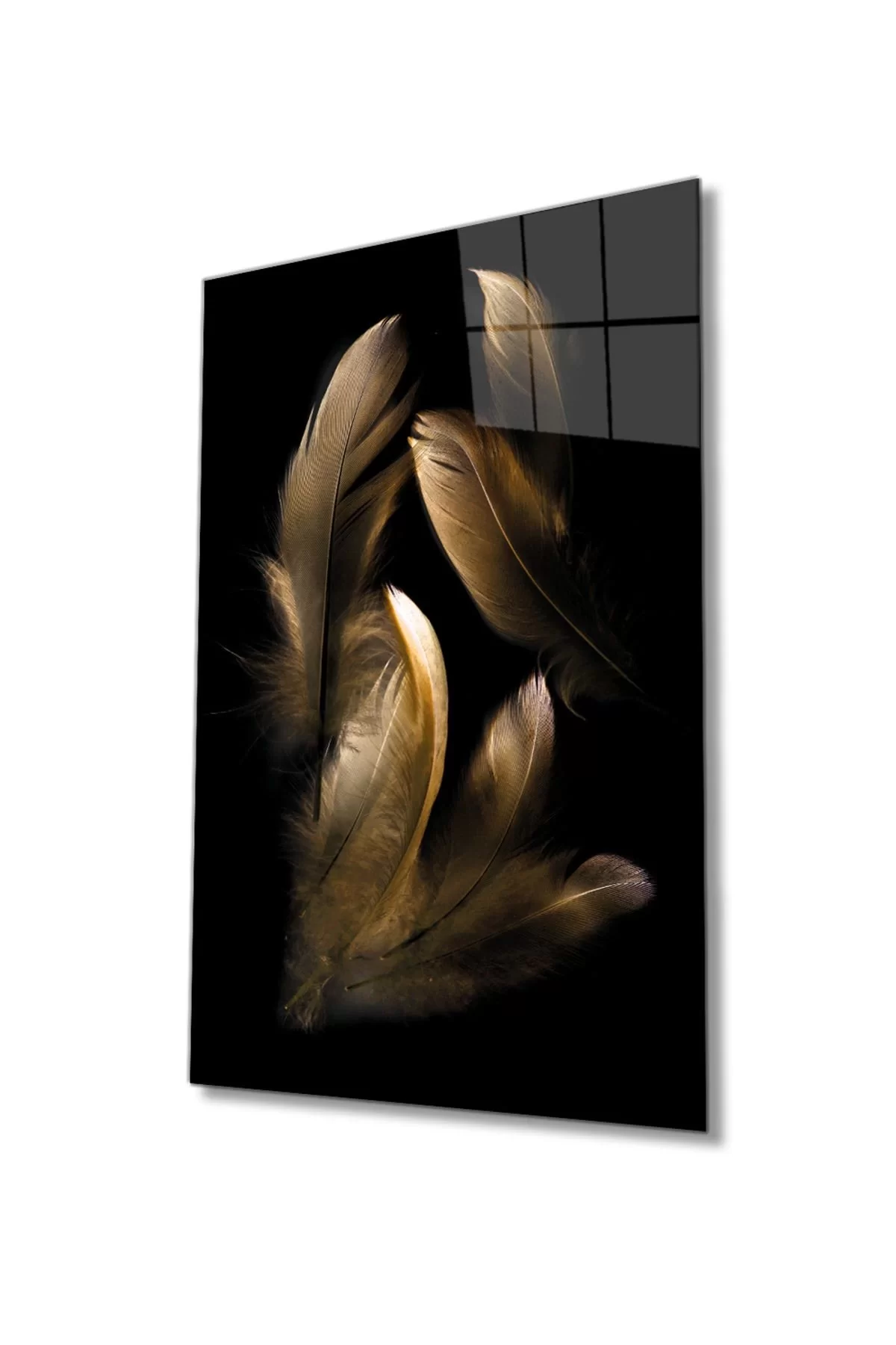 Brown Feather Glass Painting, Home And Office Wall Decoration, Large Tempered 4 Mm Glass Painting