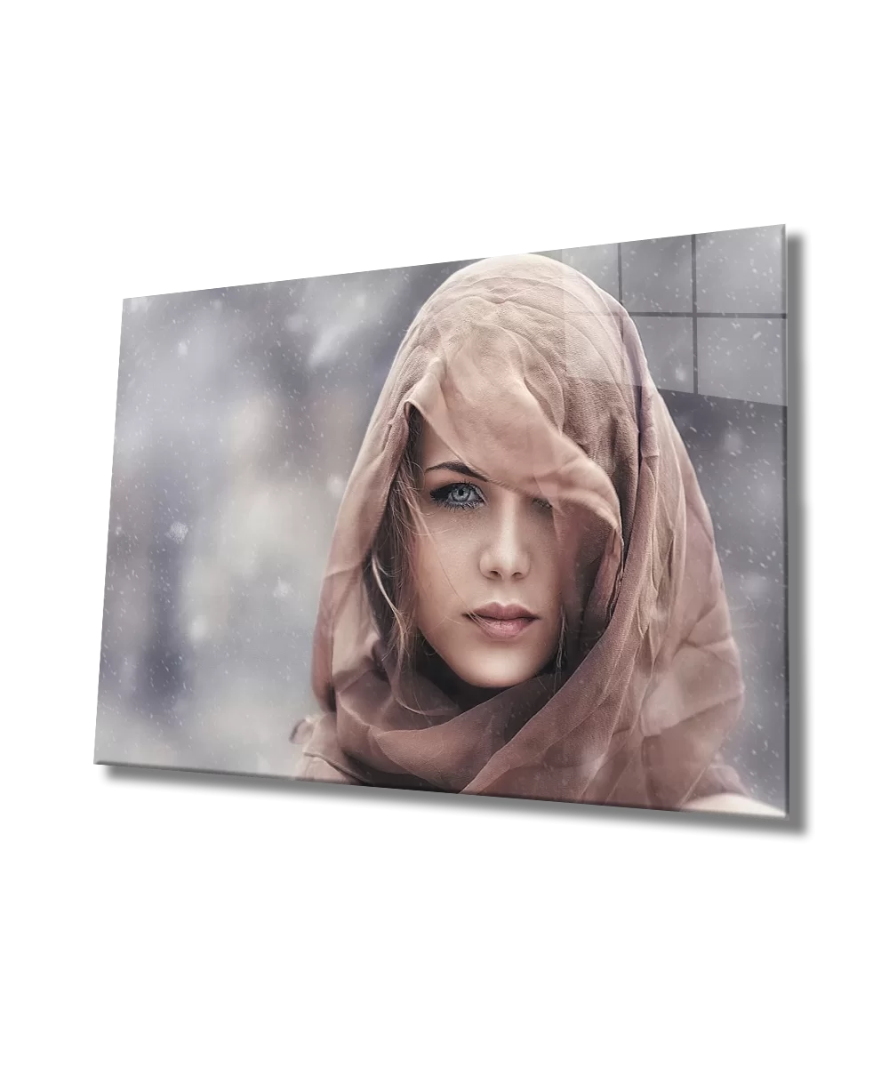 Brown Shawl Woman Blue Eye Glass Painting