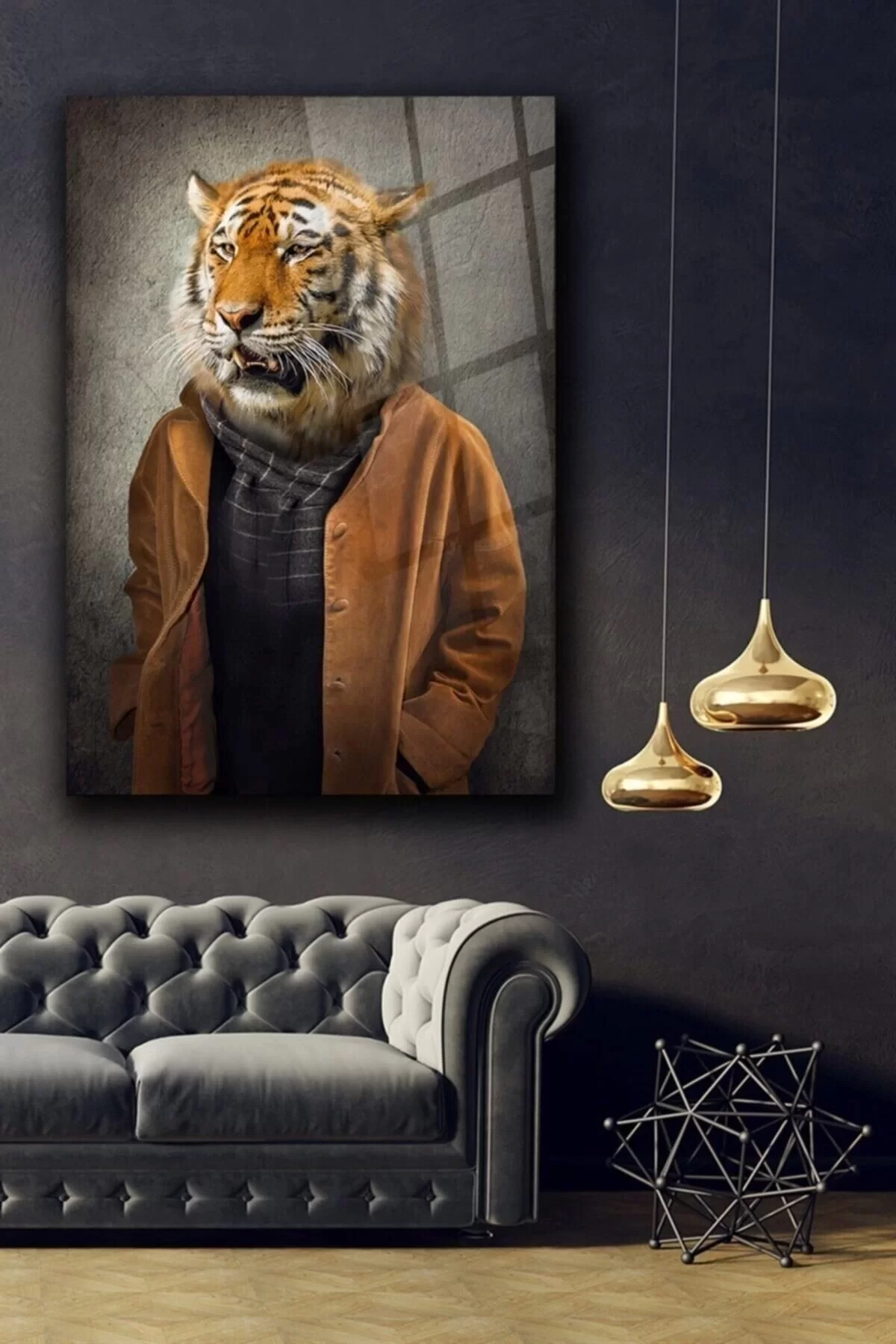 Tiger Head Glass Painting Wall Decoration