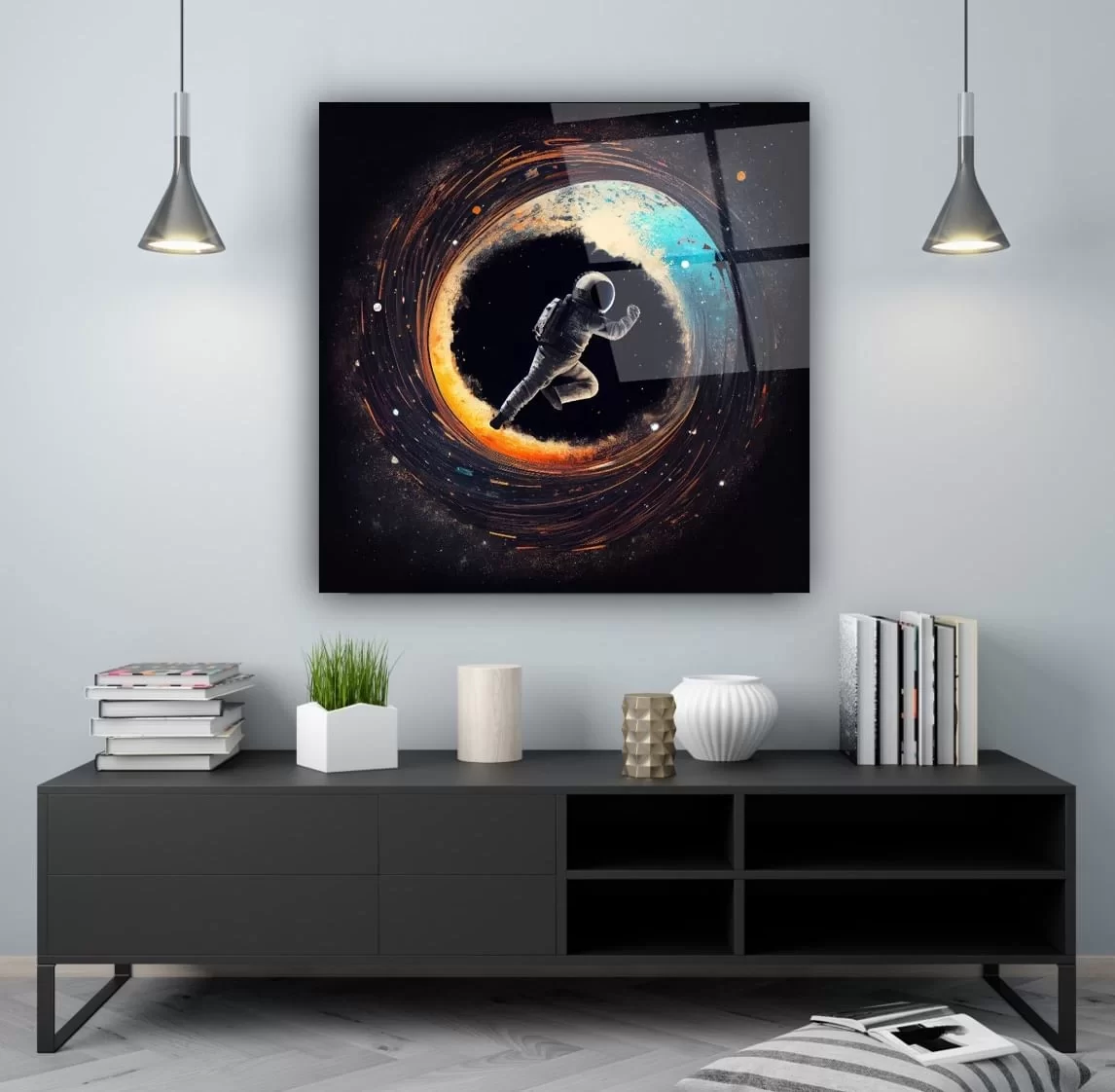 Black Hole Astronaut Artistic Glass Painting