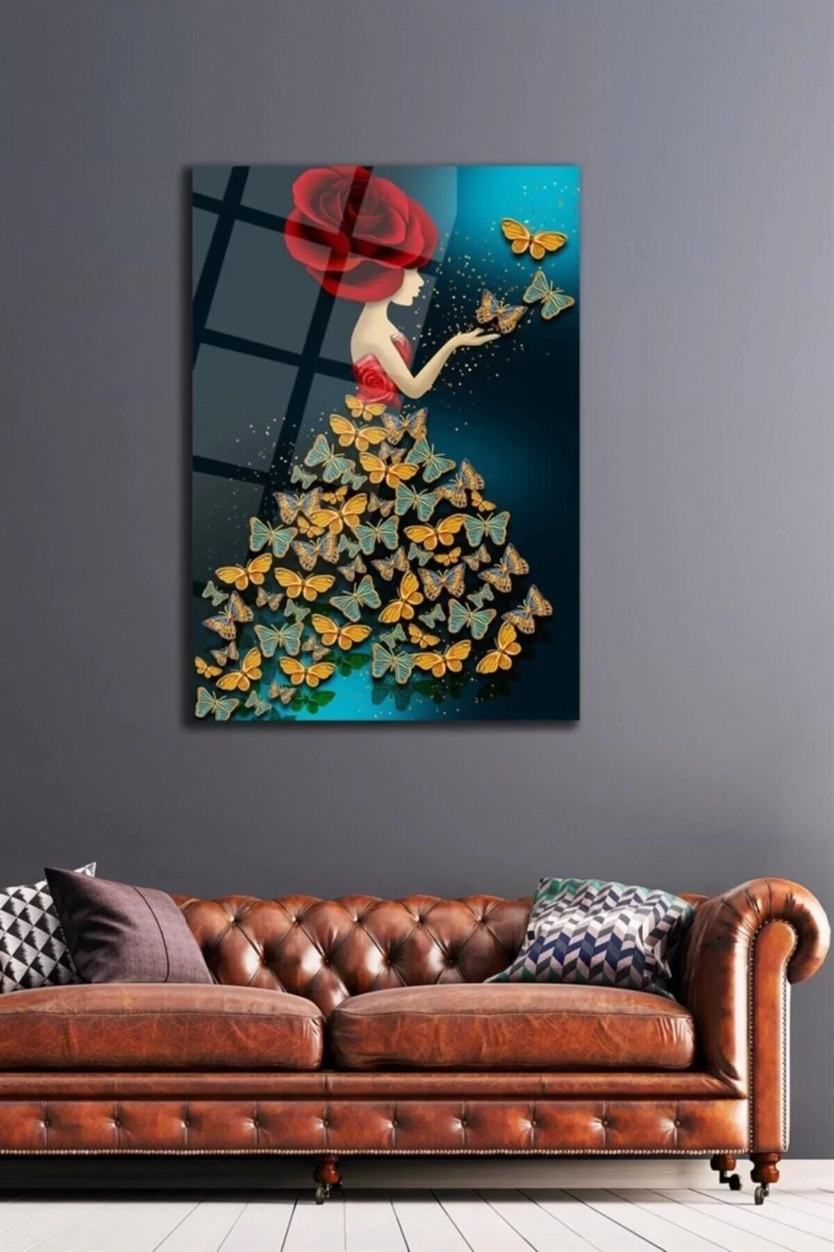 Butterfly Woman Portrait Glass Painting Wall Decoration