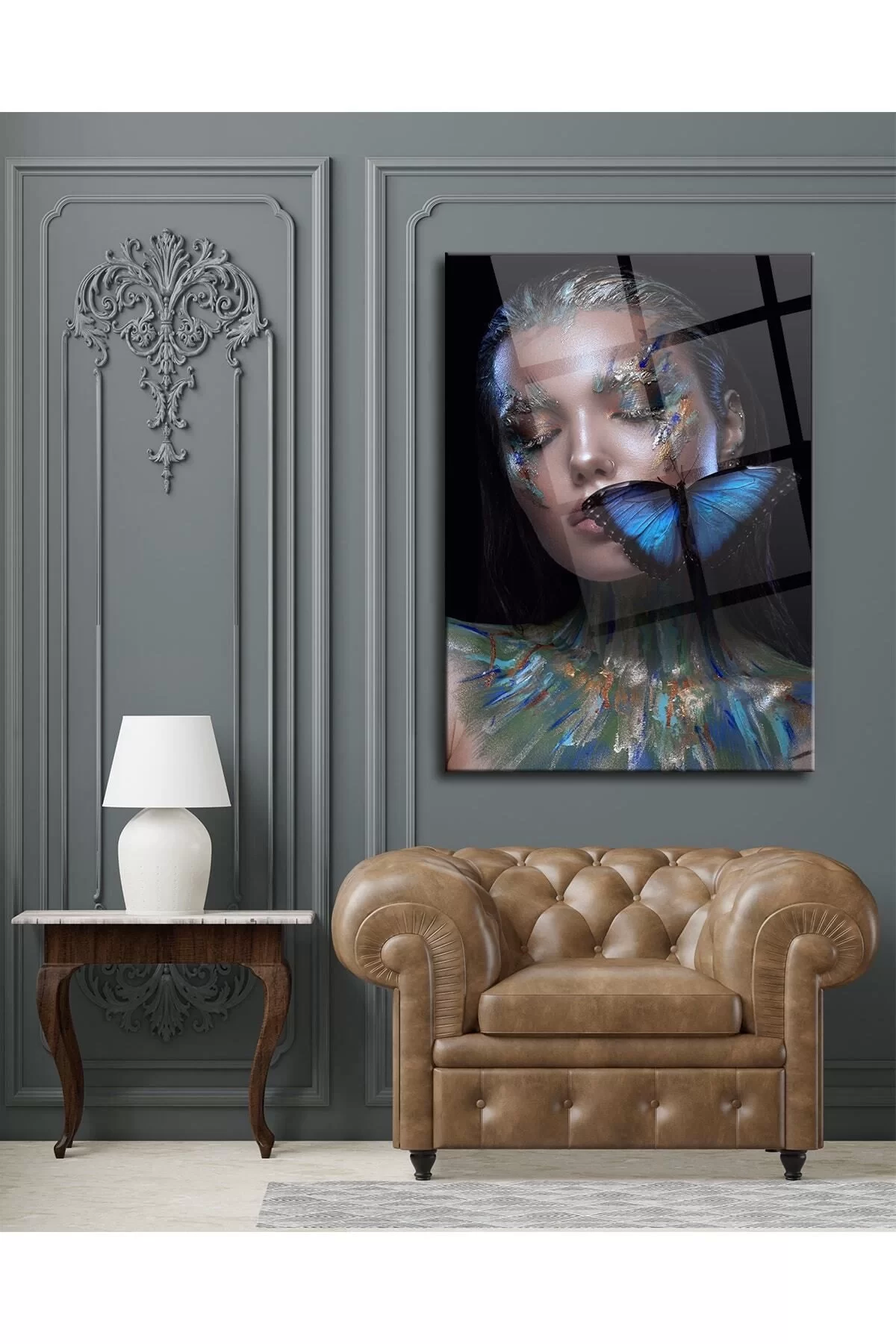 Butterfly Woman Portrait Glass Painting, Office Wall Decoration Products, Home Decoration,