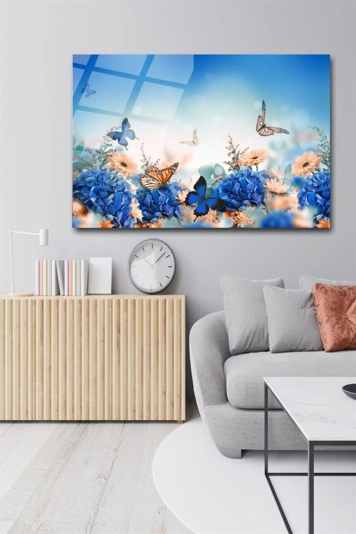 Butterfly And Flower Glass Painting Wall Decoration