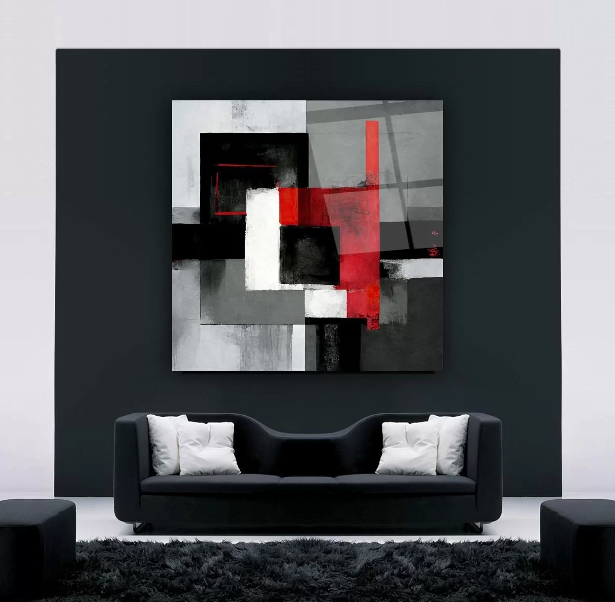 Red White Dark Background Artistic Glass Painting