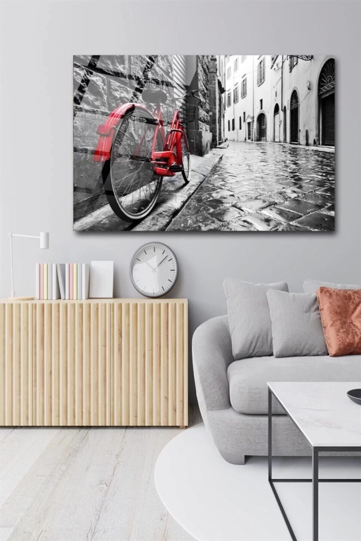 Red Bicycle Glass Painting Wall Decoration