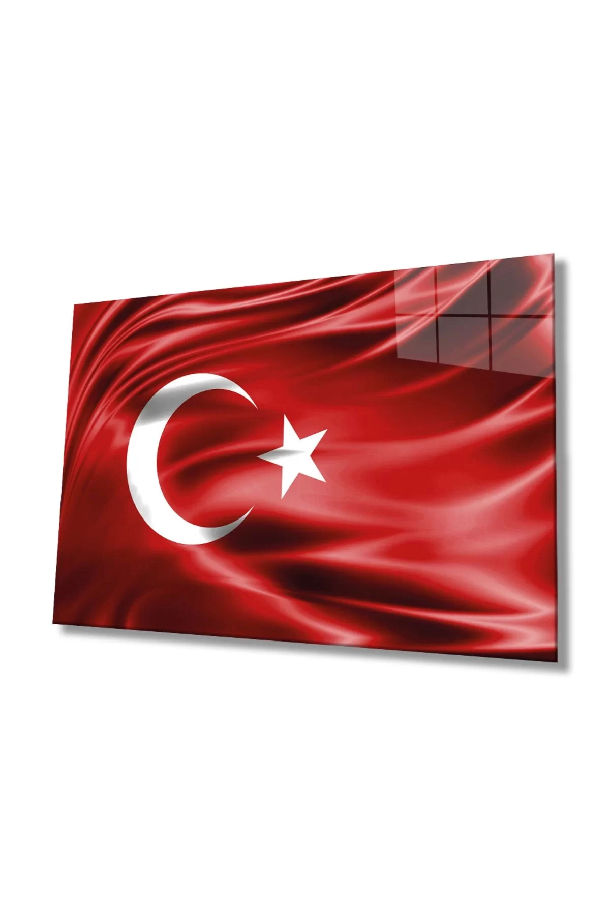 Red Wavy Turkish Flag Glass Painting, Home And Office Wall Decoration, Large Tempered Glass Painting