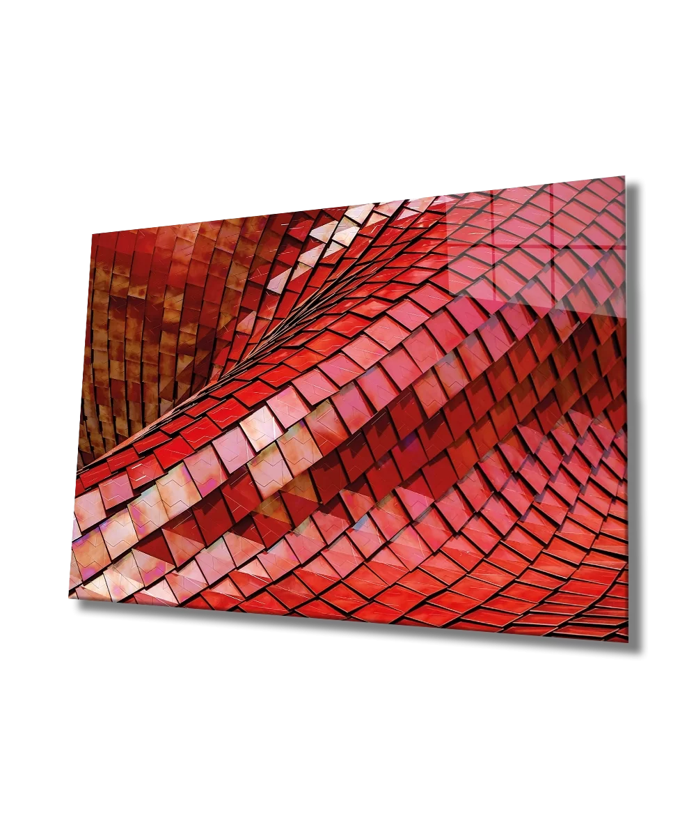 Red Geometric Architectural Glass Painting