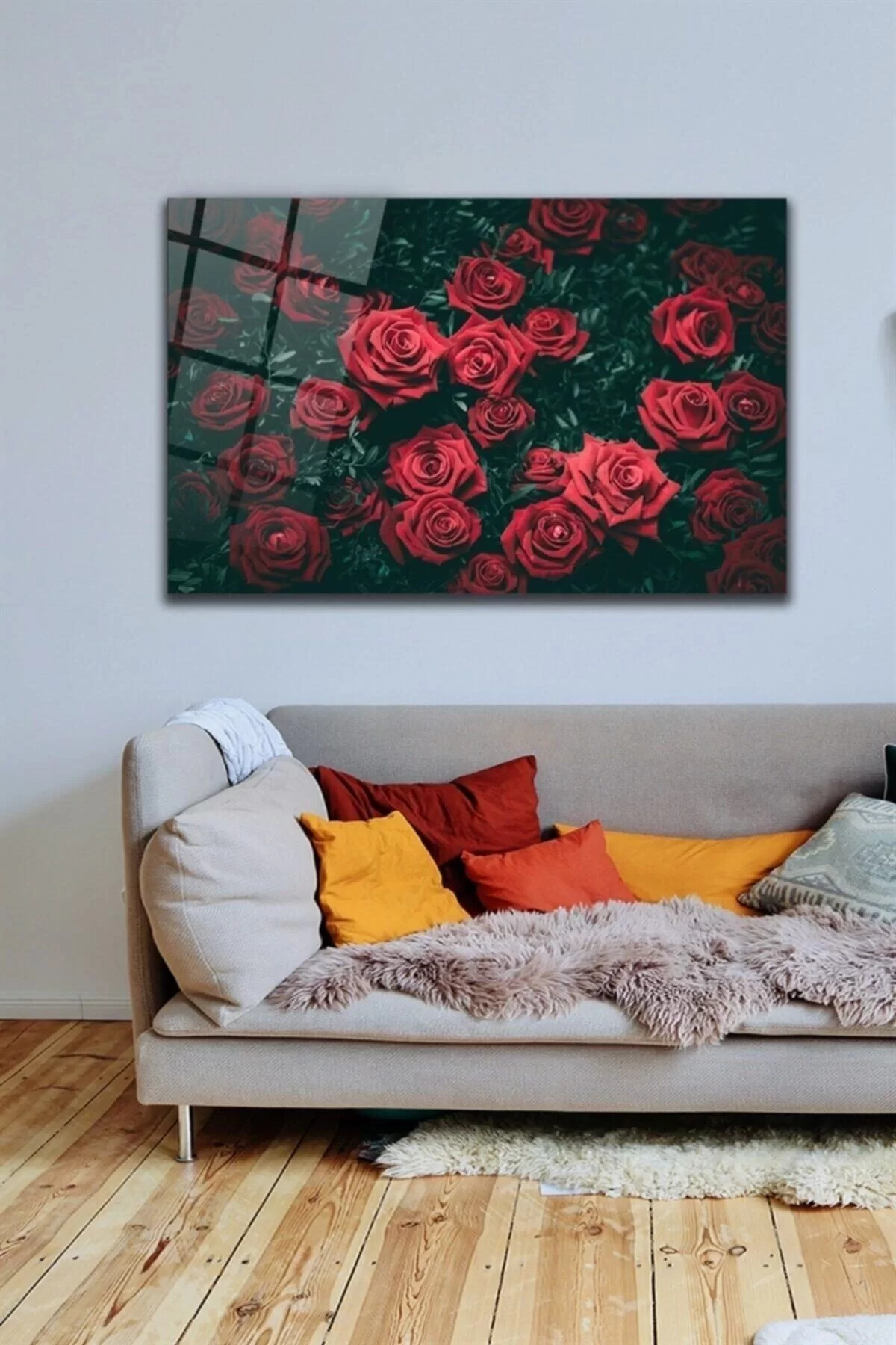 Red Roses Glass Painting Wall Decoration