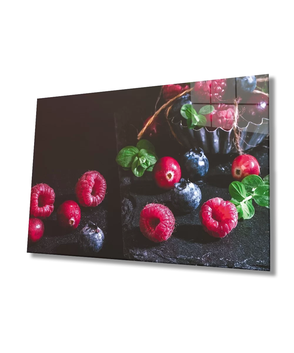 Red Purple Fruits Glass Table